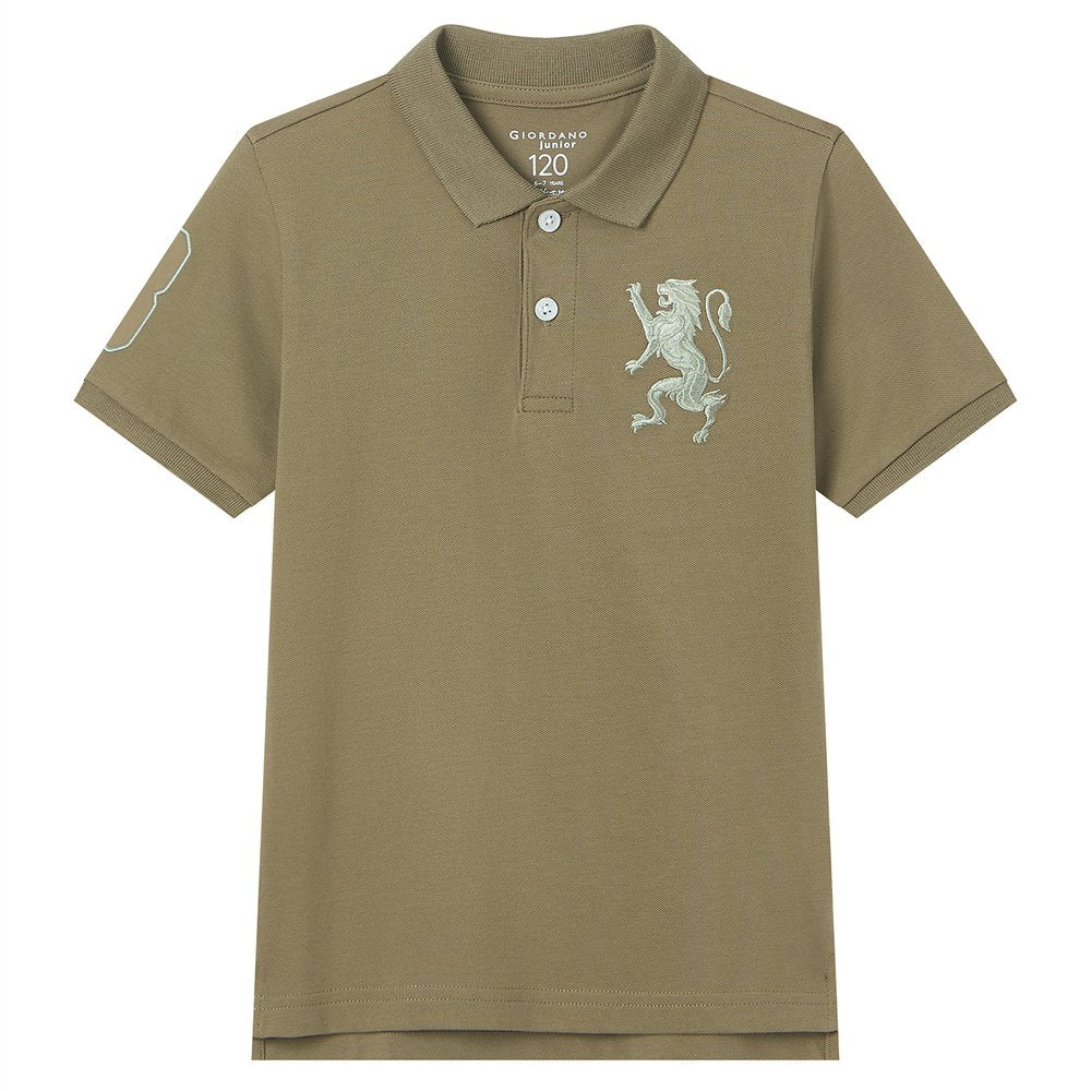 Junior's Slim Fit Lion Embroidered Cotton Polo - Image 5
