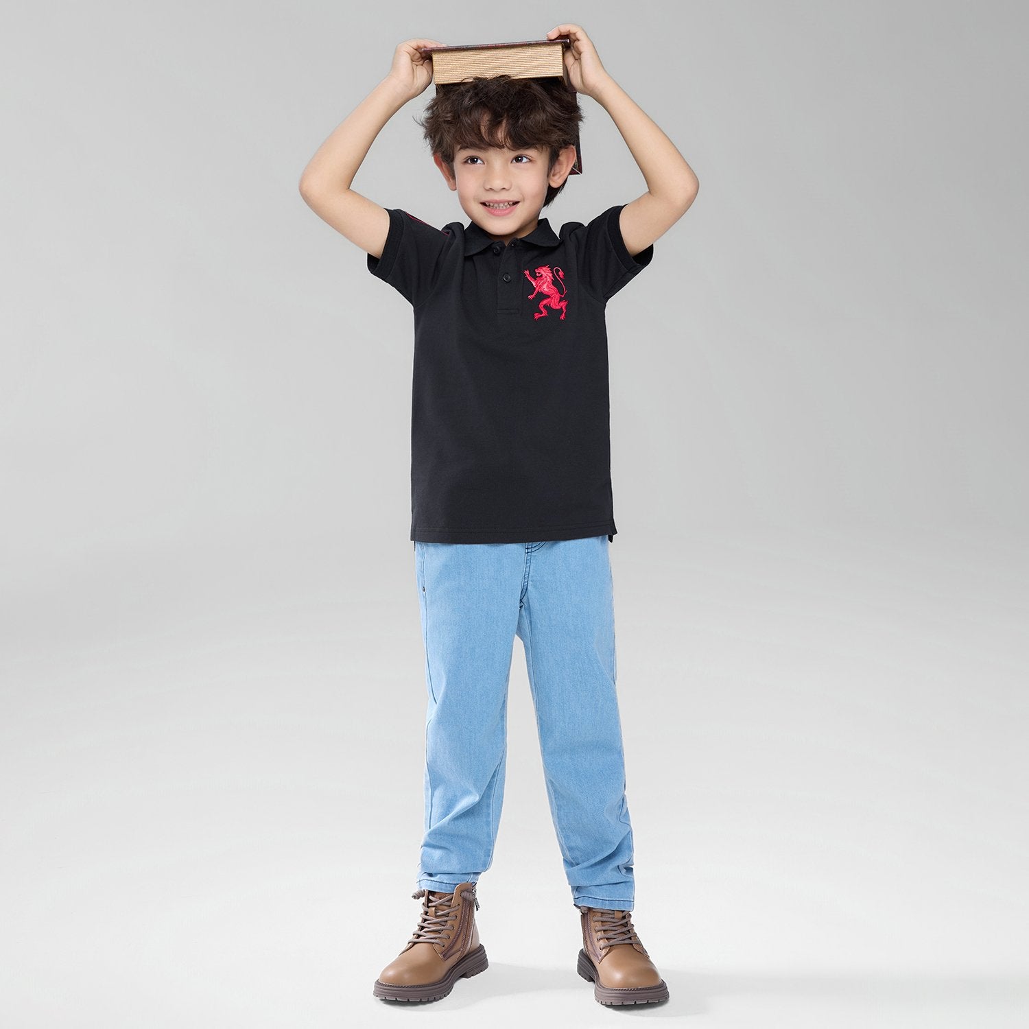 Junior's Slim Fit Lion Embroidered Cotton Polo - Image 3
