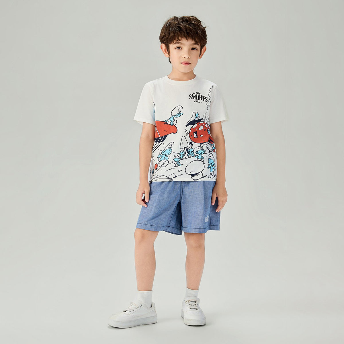 Junior's Regular Fit Smurfs Print Crew Neck Tee - Image 1
