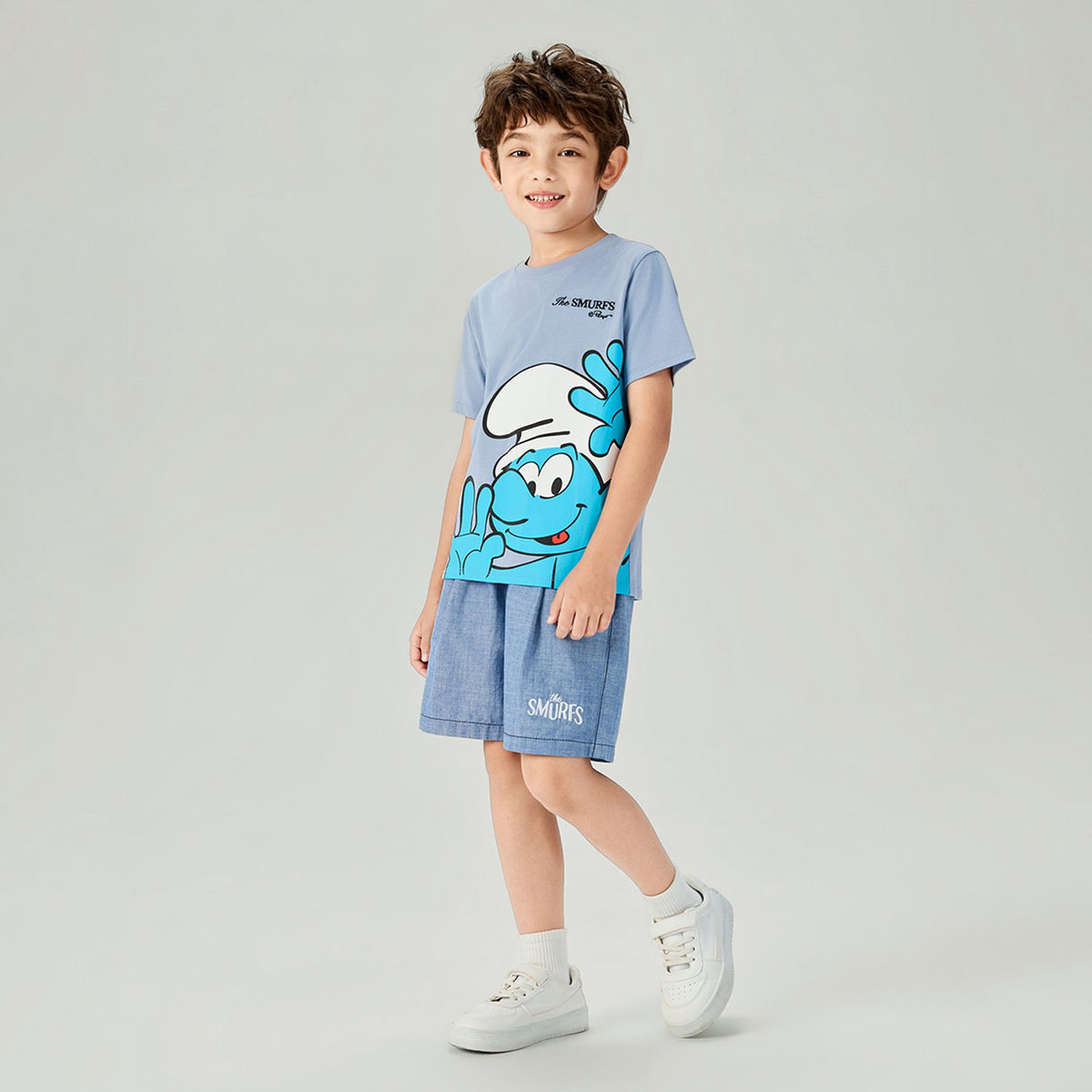 Junior's Relaxed Fit Smurfs Print Crew Neck Tee - Image 1