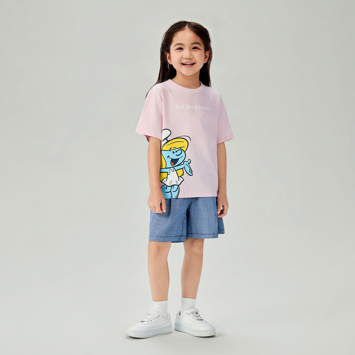 Junior's Relaxed Fit Smurfs Print Crew Neck Tee - Image 1