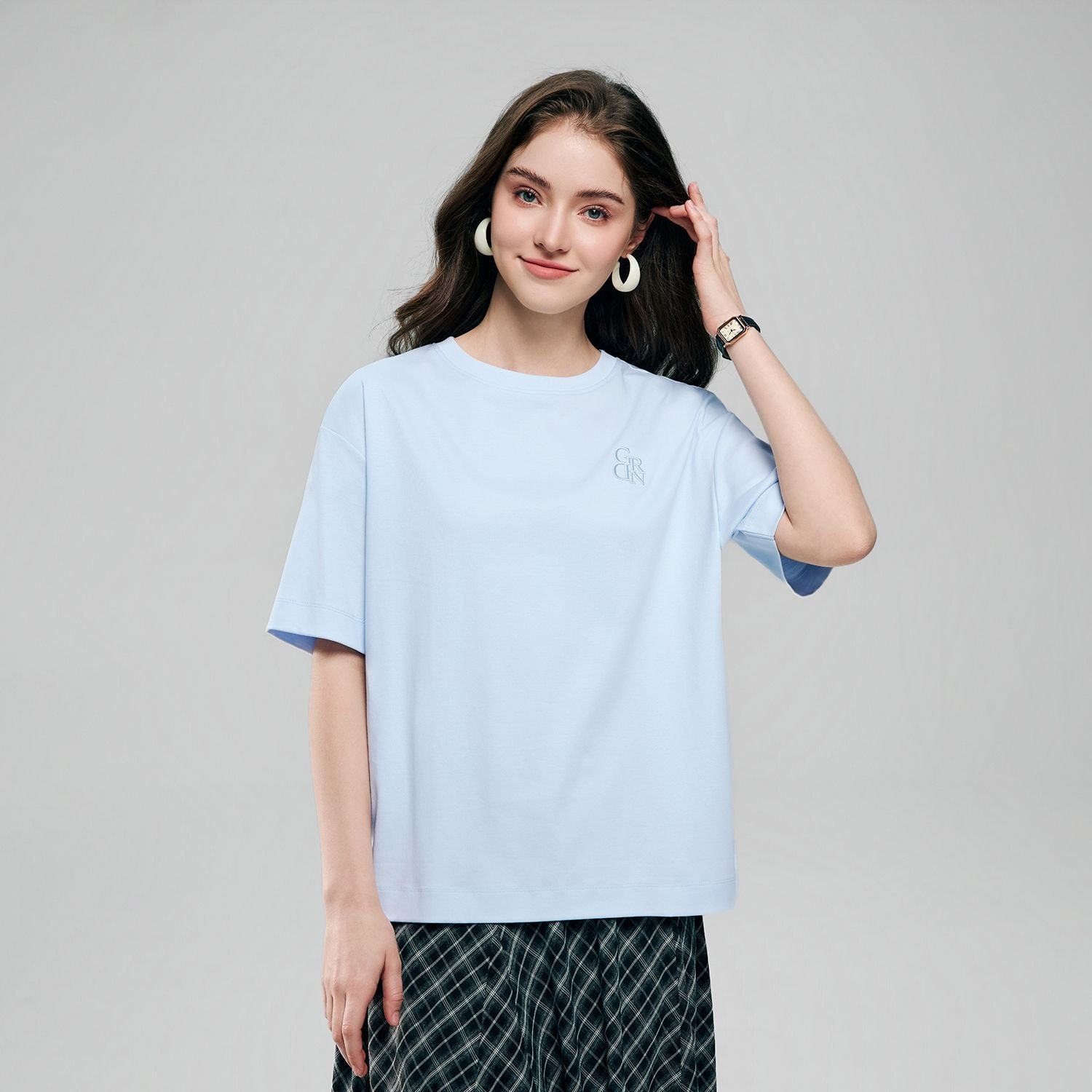 Women's Embroidered Cotton Liquid Touch Tee - Image 1