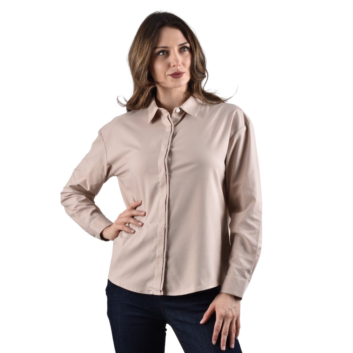 Women's Twill Acute Collar Loose Fit Shirt - Image 1