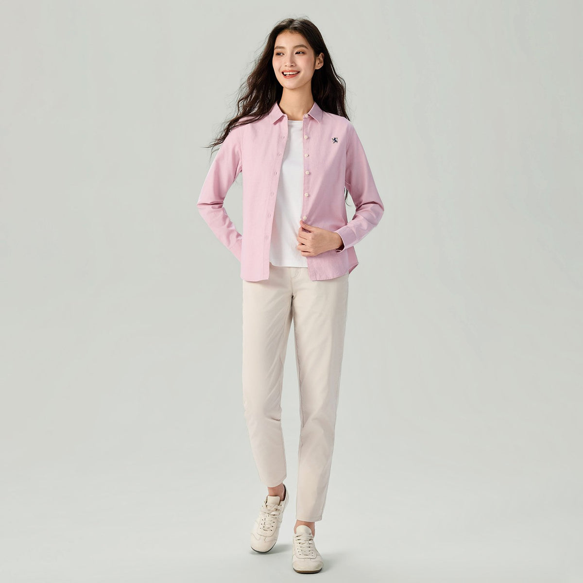 Women's Cotton Oxford Acute Collar Long Sleeve Shirt - Image 1
