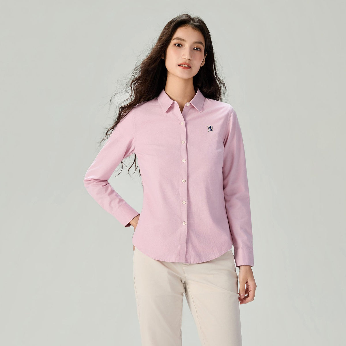 Women's Cotton Oxford Acute Collar Long Sleeve Shirt - Image 5
