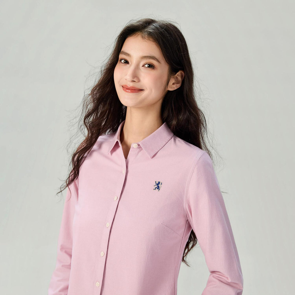 Women's Cotton Oxford Acute Collar Long Sleeve Shirt - Image 6
