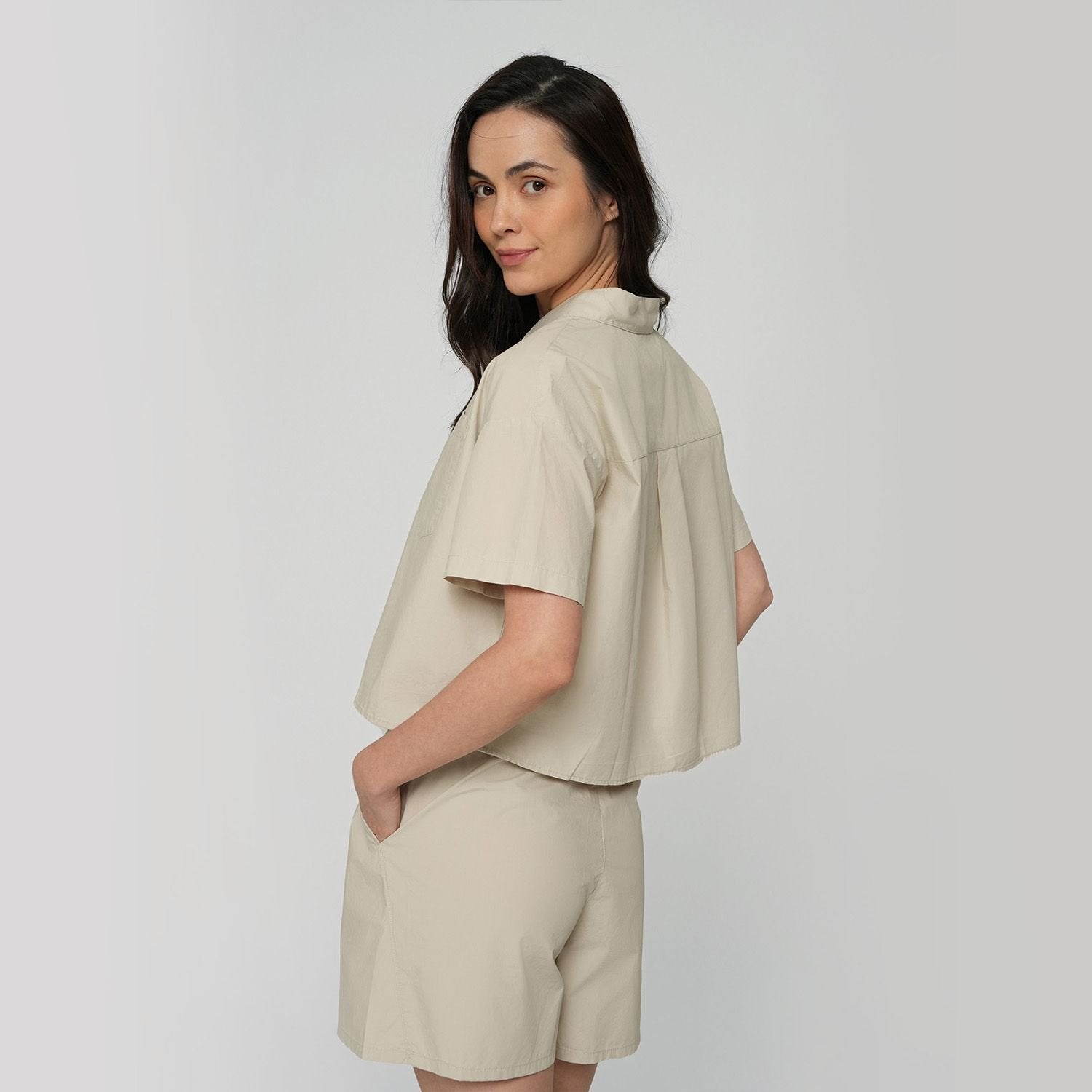 Women Cotton Poplin Acute Collar Shirt - Image 3