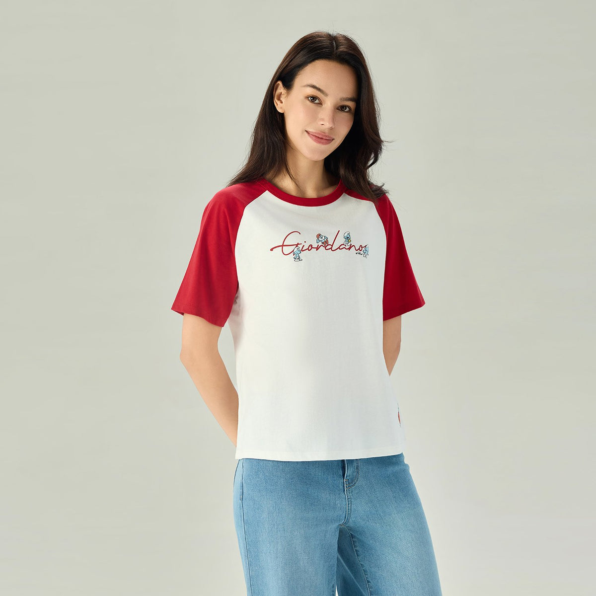 Women's Comfort Fit Raglan Sleeve Smurfs Print Crew Neck Tee - Image 3