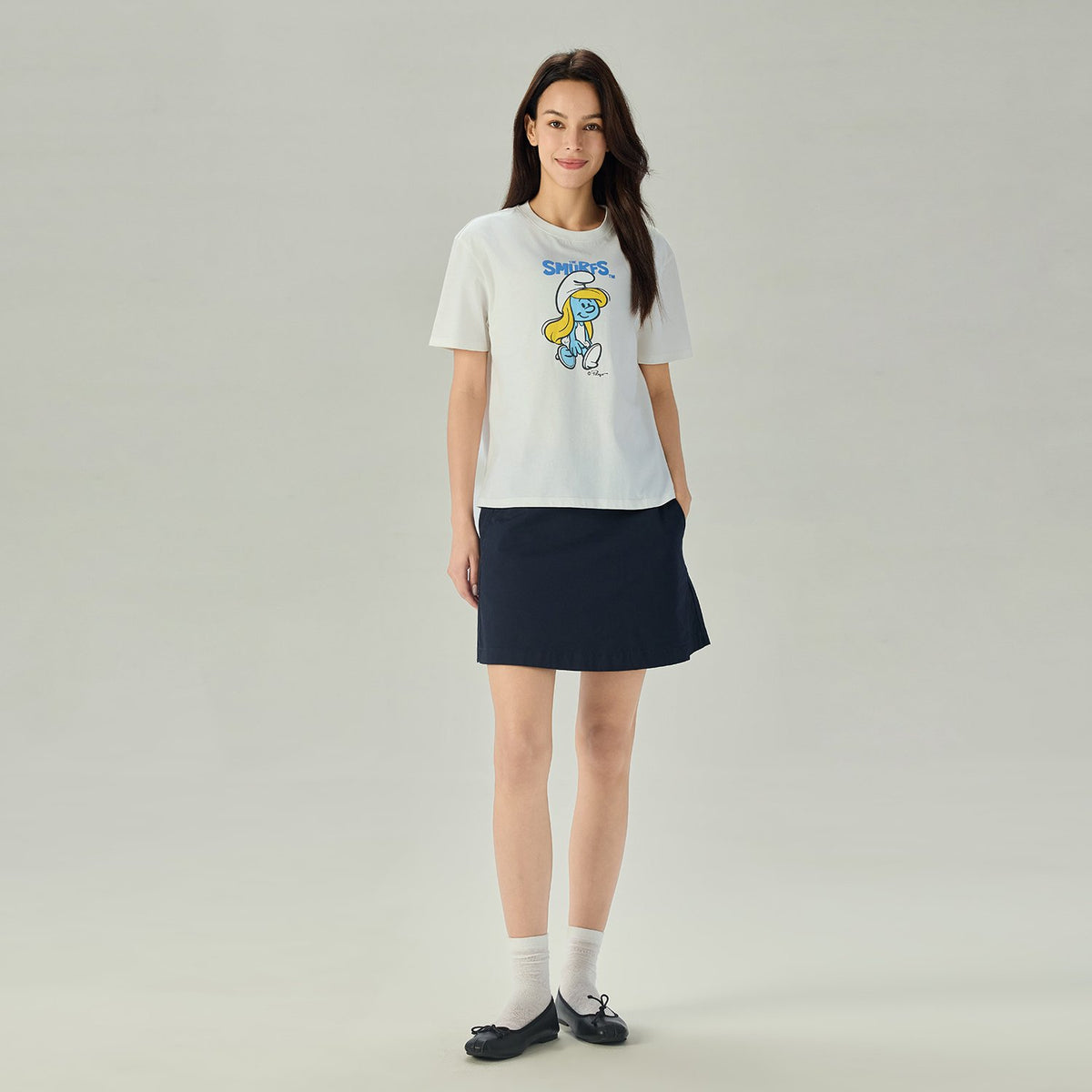Women's Comfort Fit Raglan Sleeve Smurfs Print Crew Neck Tee - Image 1