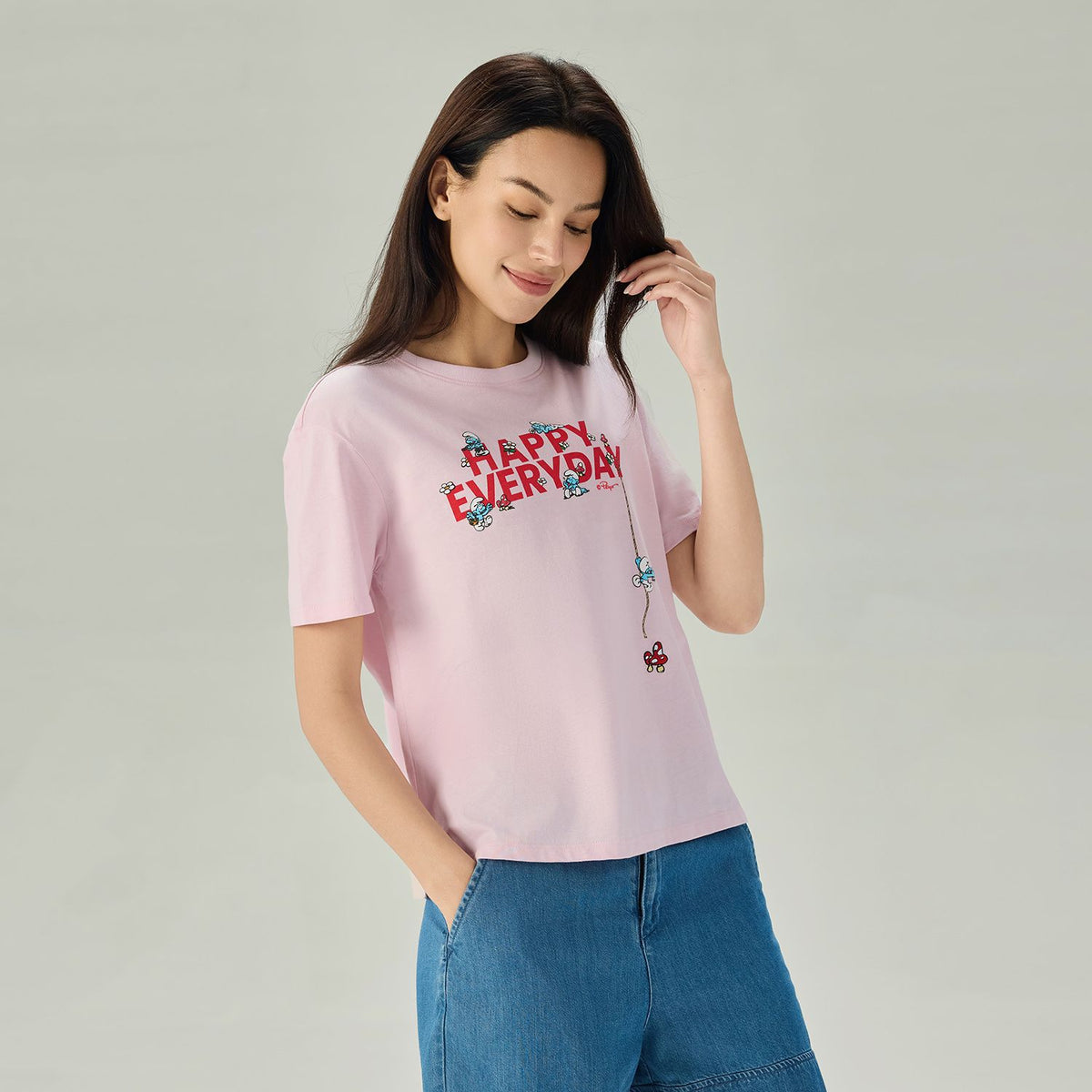 Women's Comfort Fit Raglan Sleeve Smurfs Print Crew Neck Tee - Image 3