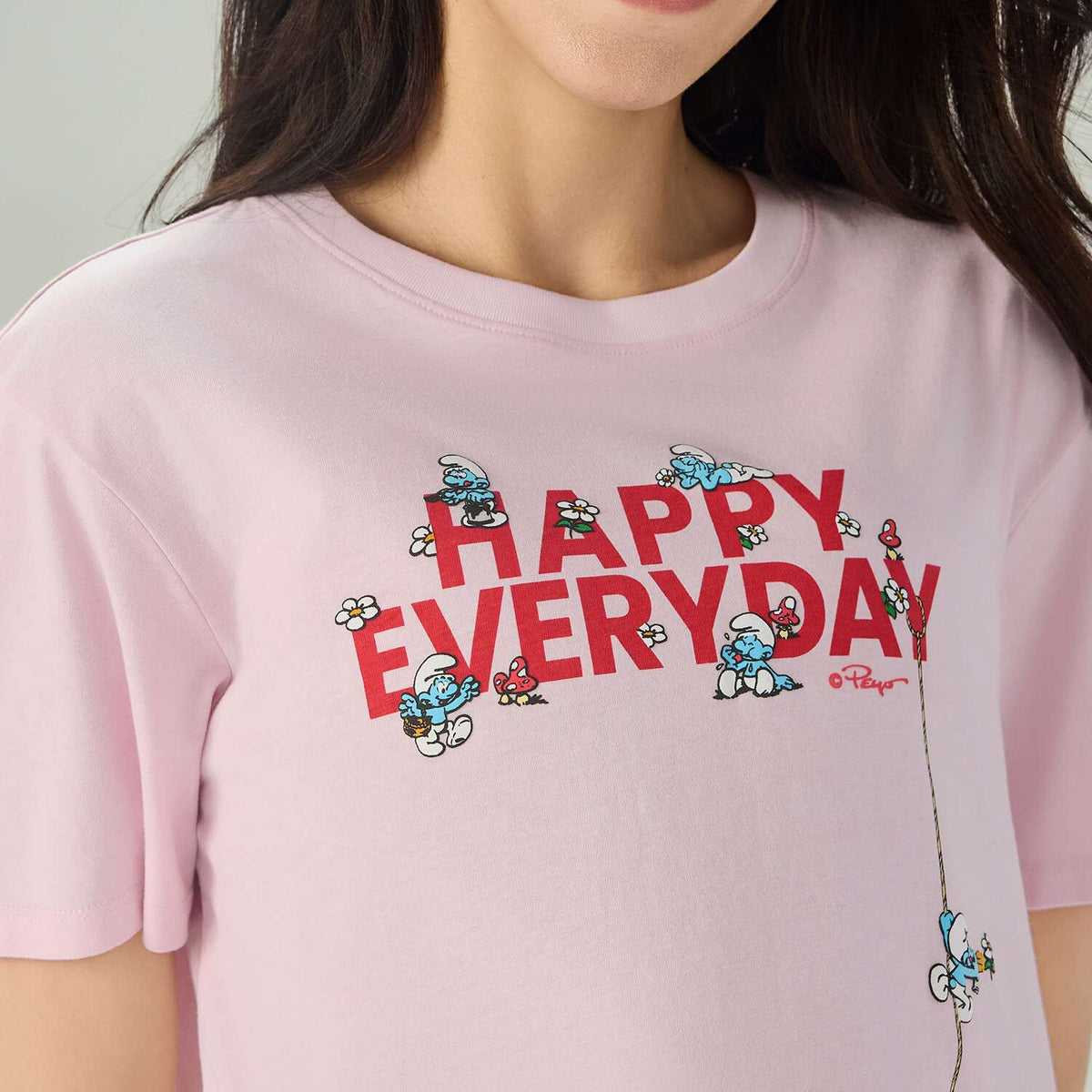 Women's Comfort Fit Raglan Sleeve Smurfs Print Crew Neck Tee - Image 4
