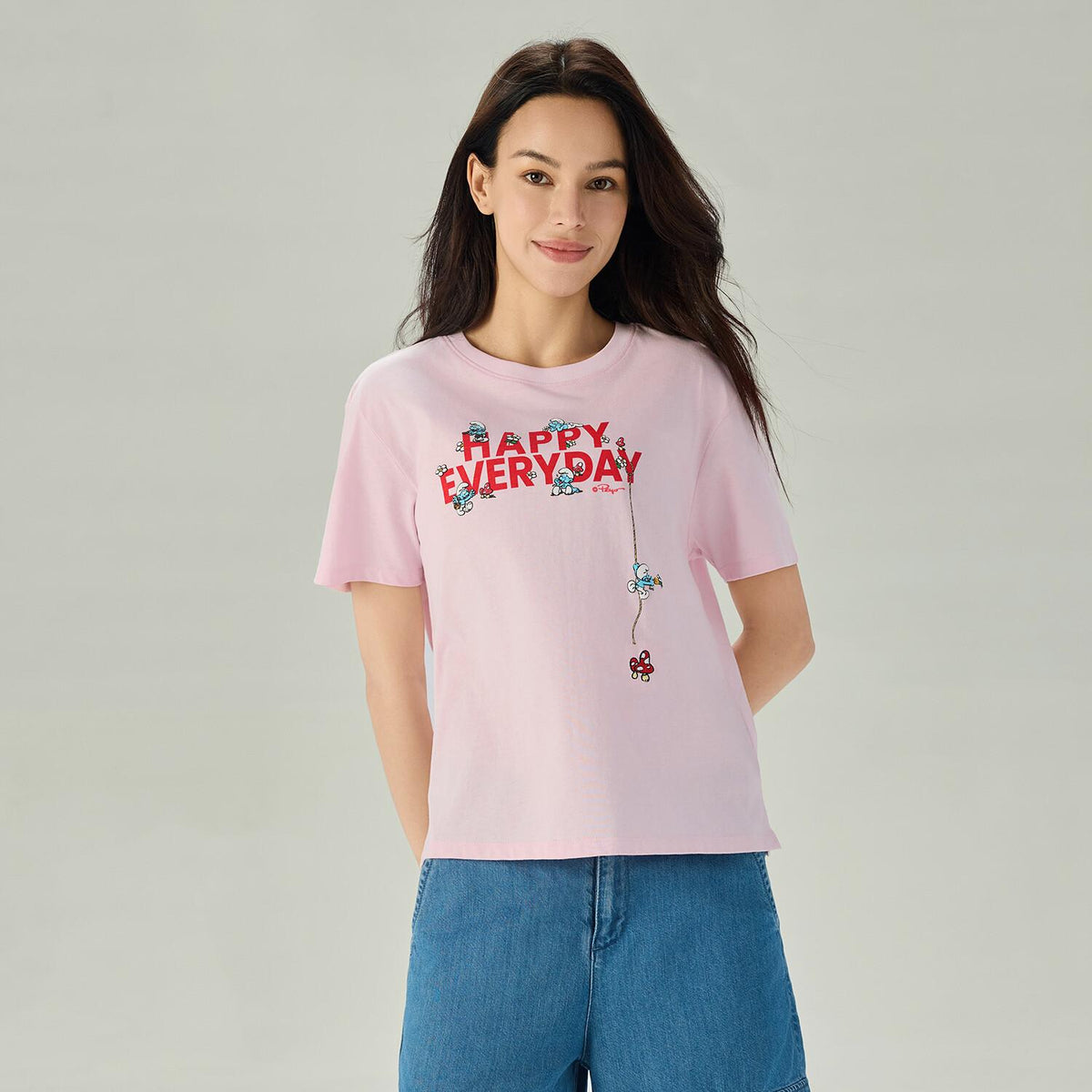 Women's Comfort Fit Raglan Sleeve Smurfs Print Crew Neck Tee - Image 5