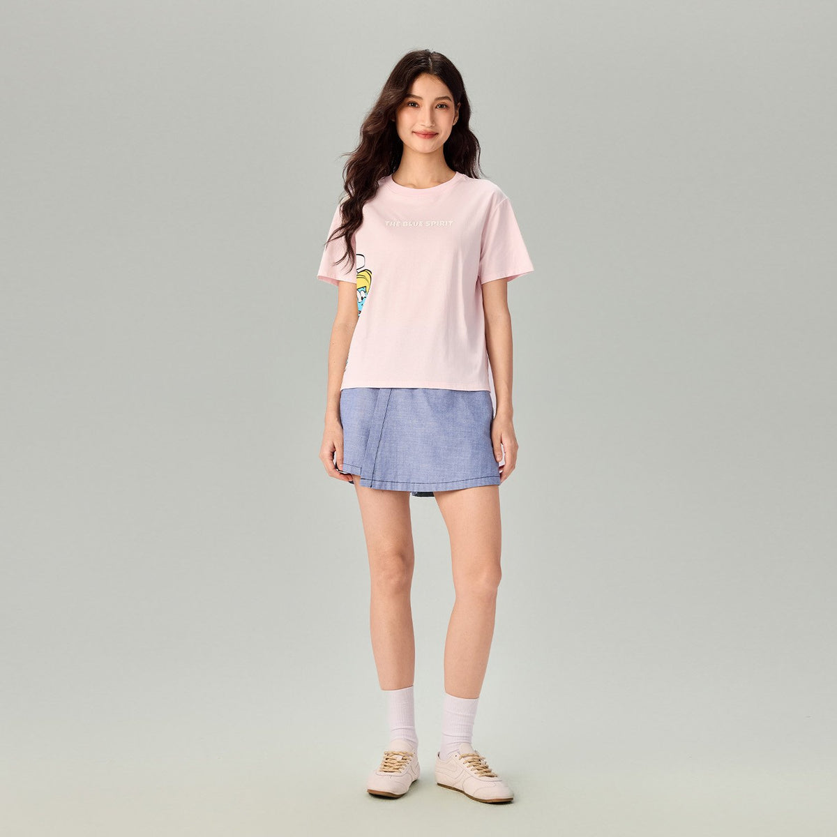 Women's Comfort Fit Raglan Sleeve Smurfs Print Crew Neck Tee - Image 1
