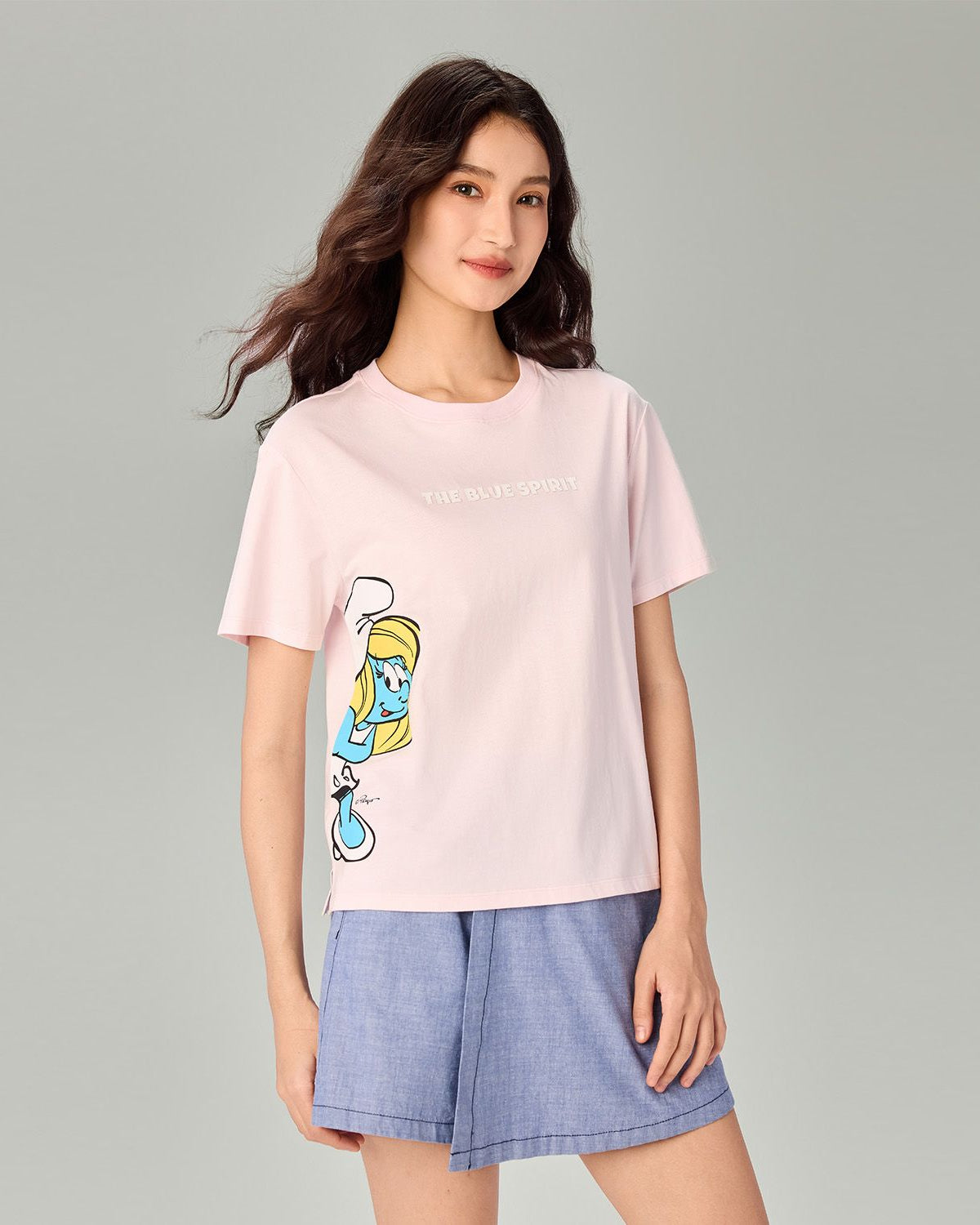 Women's Comfort Fit Raglan Sleeve Smurfs Print Crew Neck Tee - Image 4