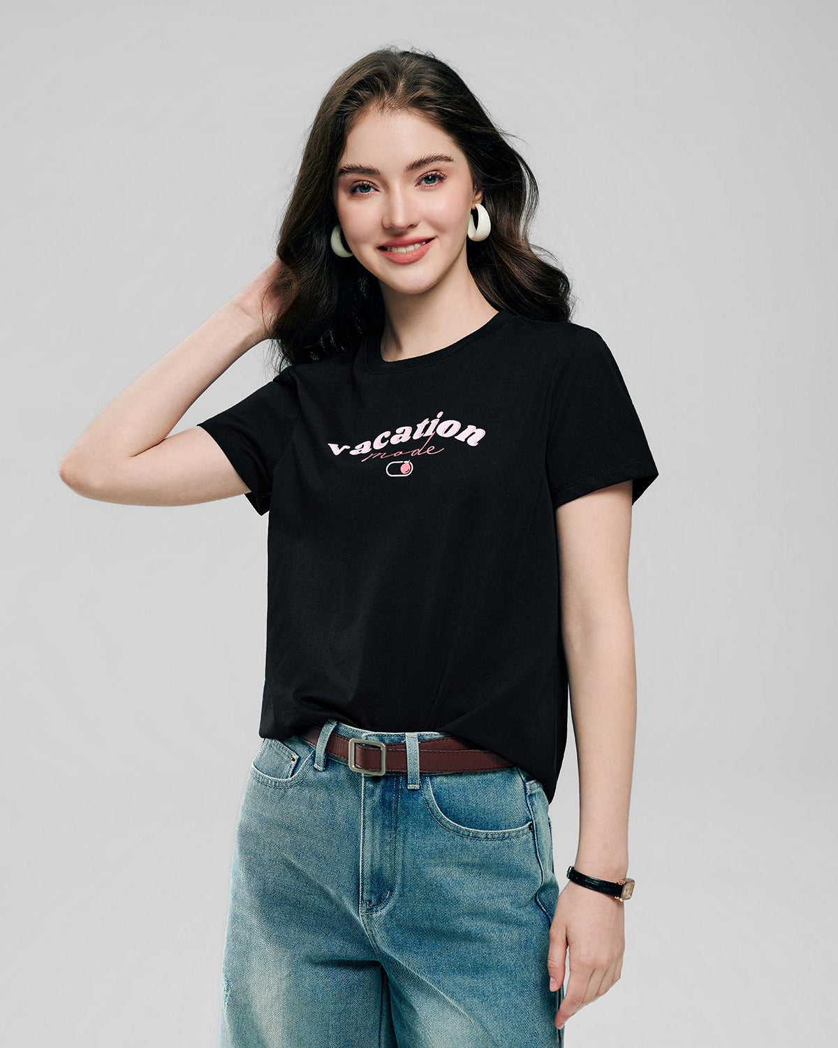 Women's Cotton Crew Neck Printed Comfort Tee - Image 3