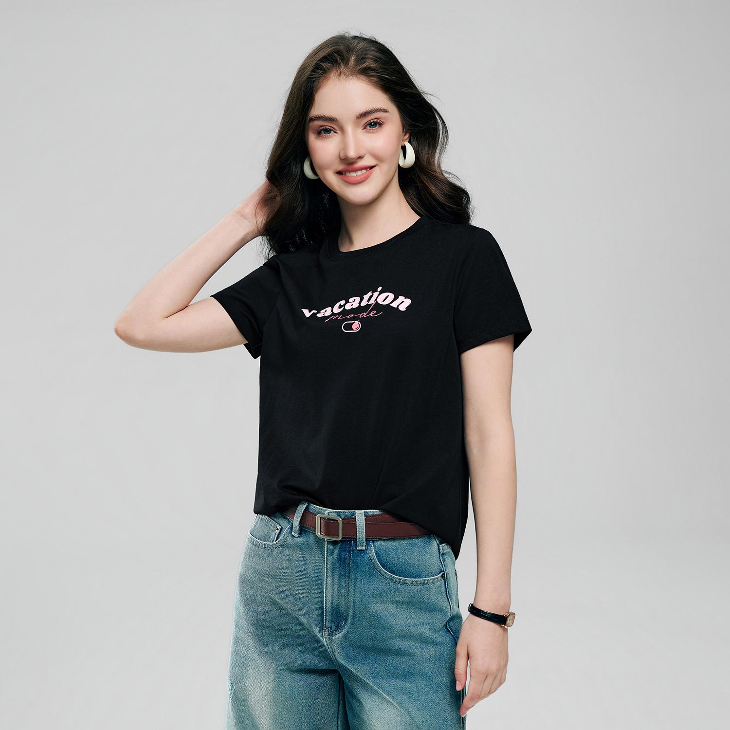Women's Cotton Crew Neck Printed Comfort Tee - Image 3