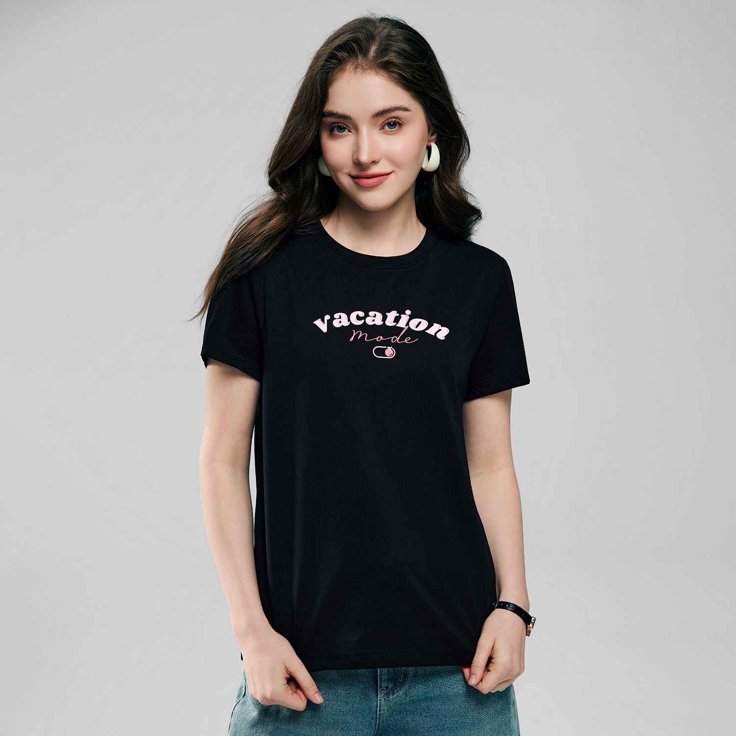 Women's Cotton Crew Neck Printed Comfort Tee - Image 4