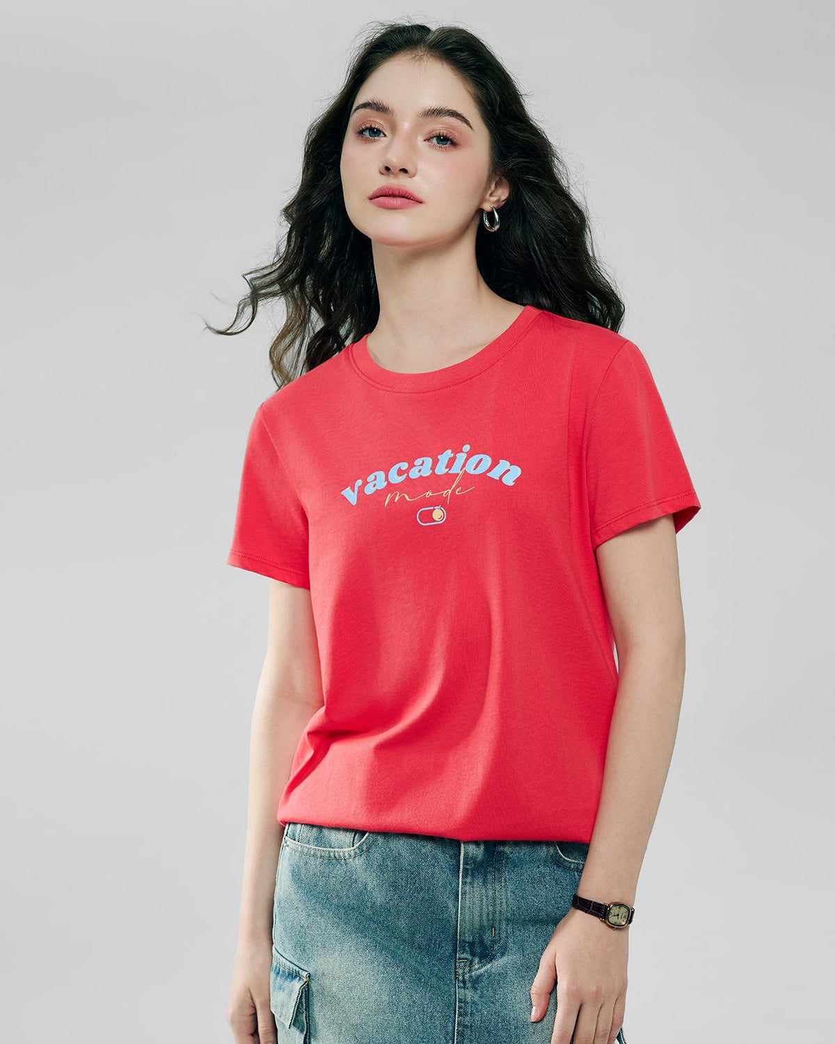 Women's Cotton Crew Neck Printed Comfort Tee - Image 2