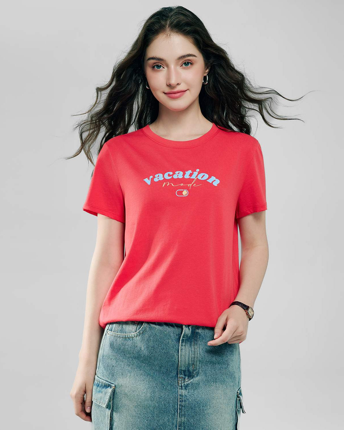 Women's Cotton Crew Neck Printed Comfort Tee - Image 3