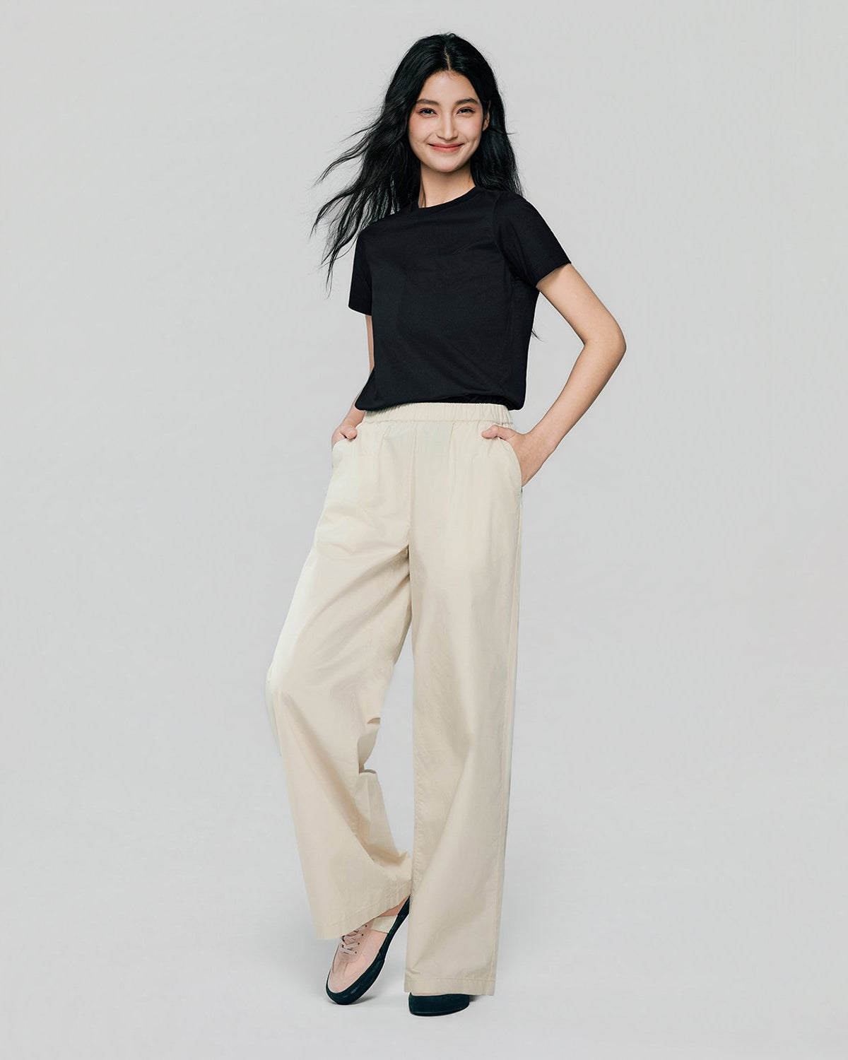 Women High Waist Wide Leg Elastic Waist Pants - Image 1