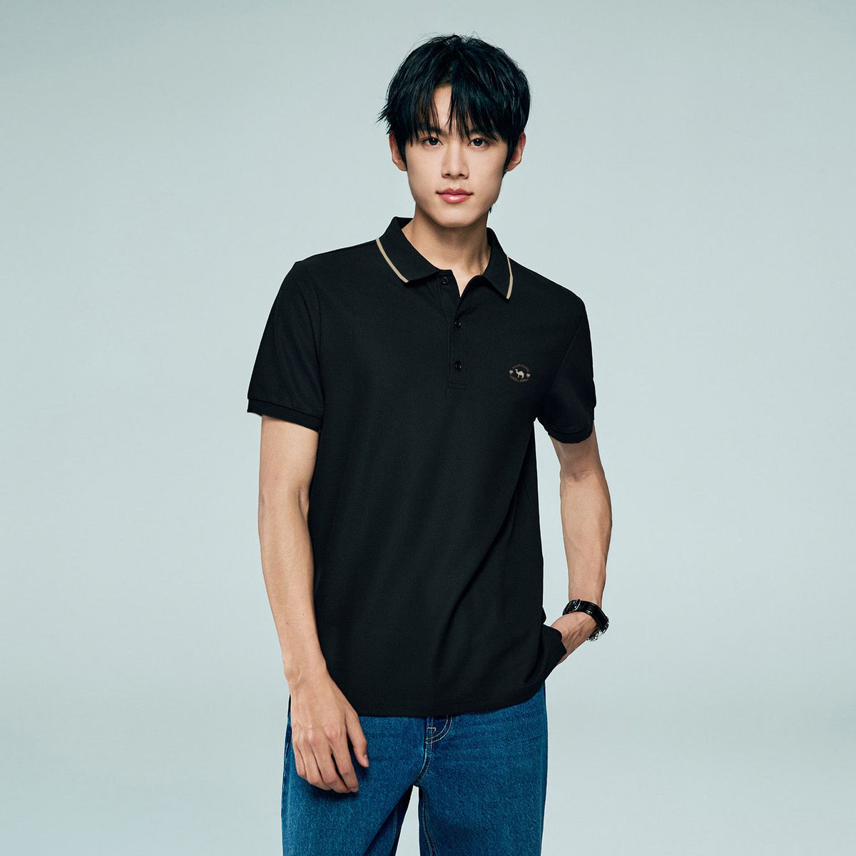 Men's Regular Embroidery Solid Polo - Image 1