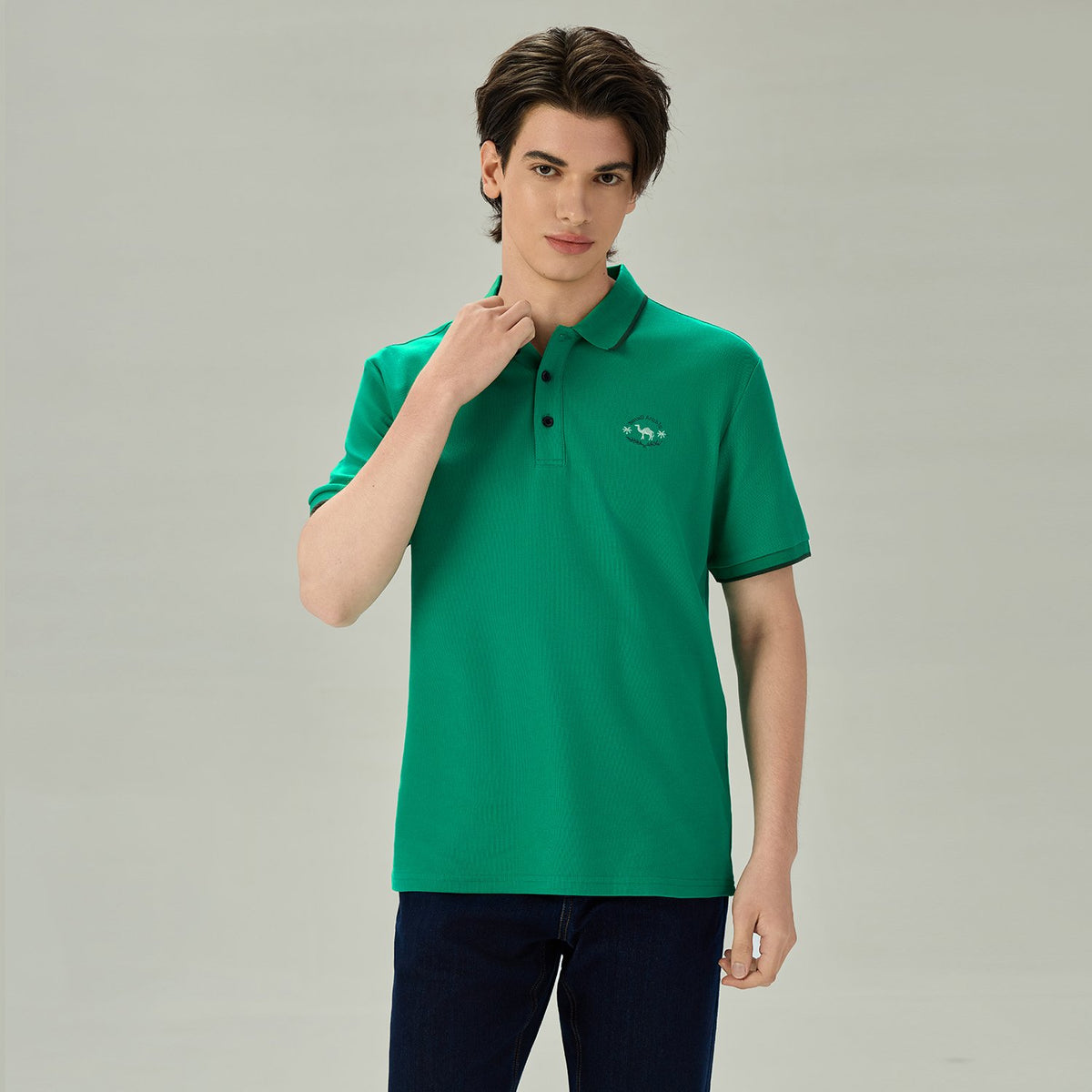 Men's Regular Embroidery Solid Polo - Image 1
