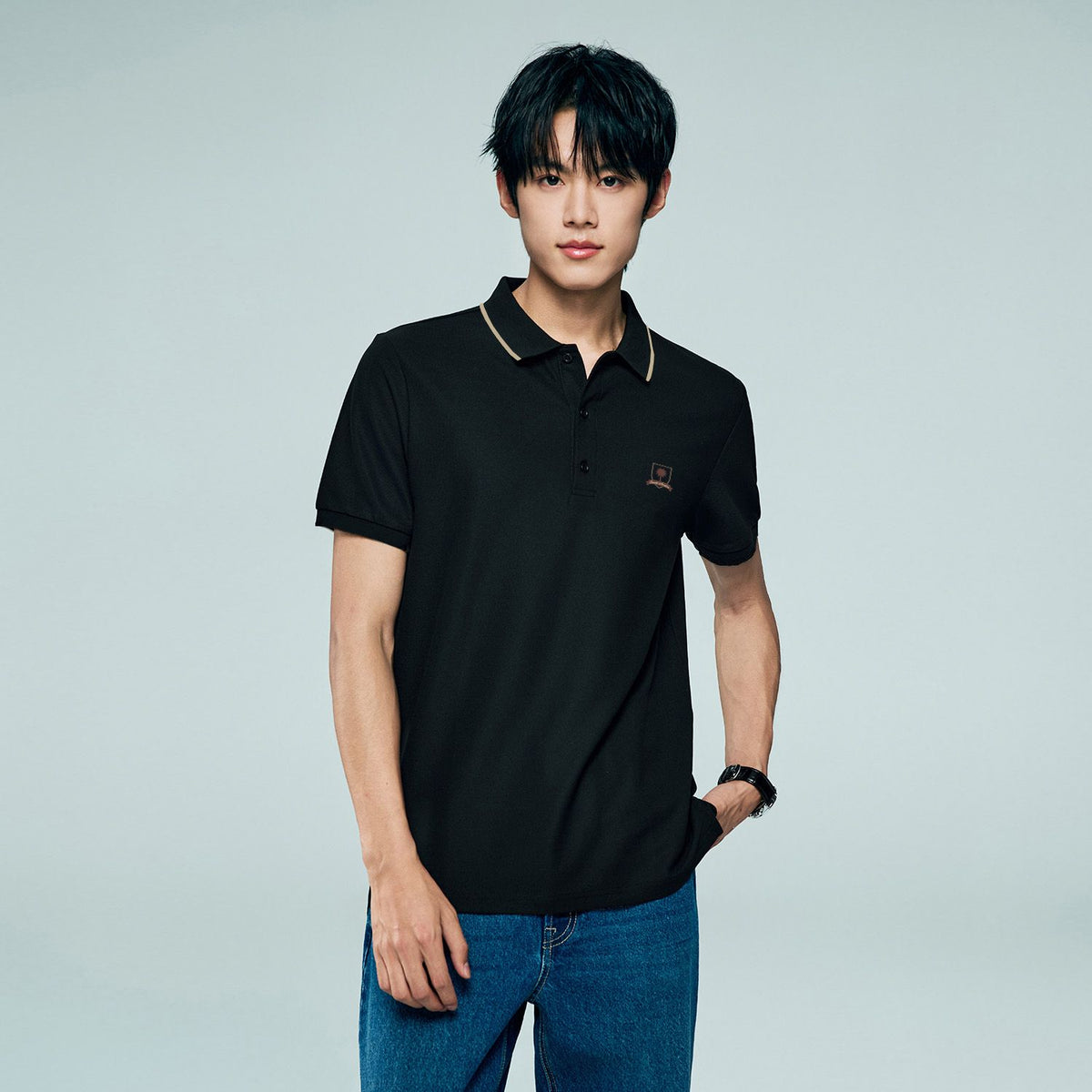 Men's Regular Embroidery Solid Polo - Image 1