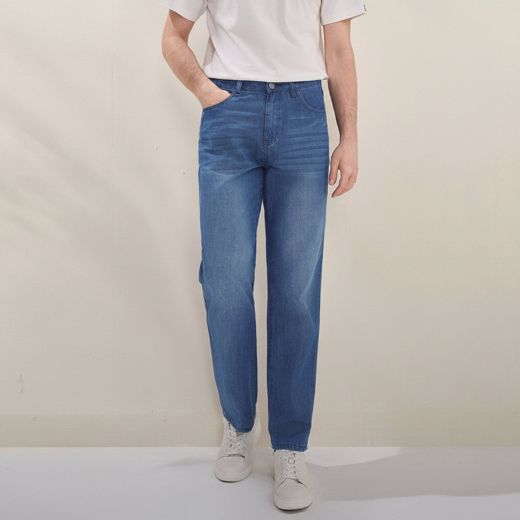 Men's Cotton Denim Mid Rise Regular Zipper Jeans - Image 1