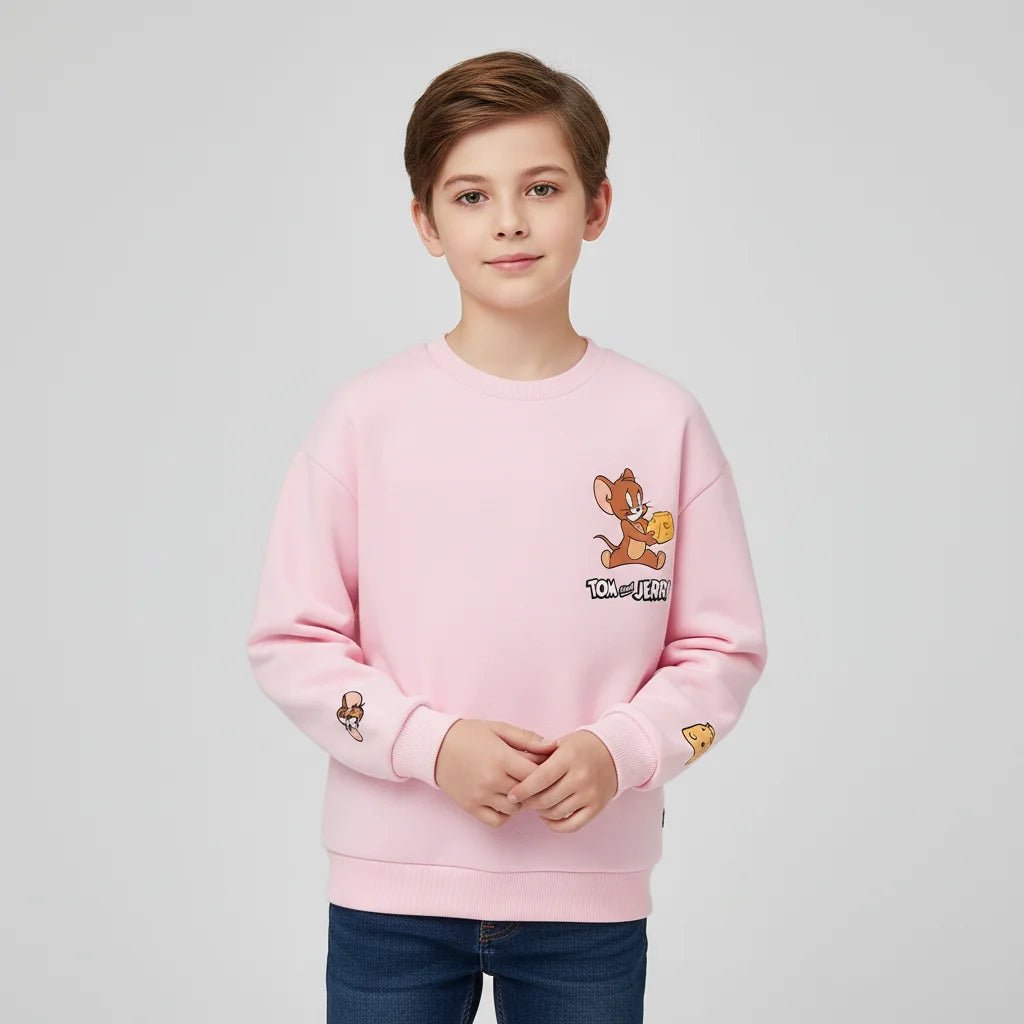 Junior French Terry Oversized Print Long Sleeve Sweater - Tom & Jerry - Pink - Giordano Online