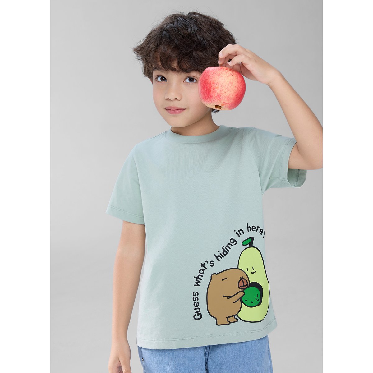 Junior's Jersey Crew Neck Regular Print Tee - Green - Giordano Online