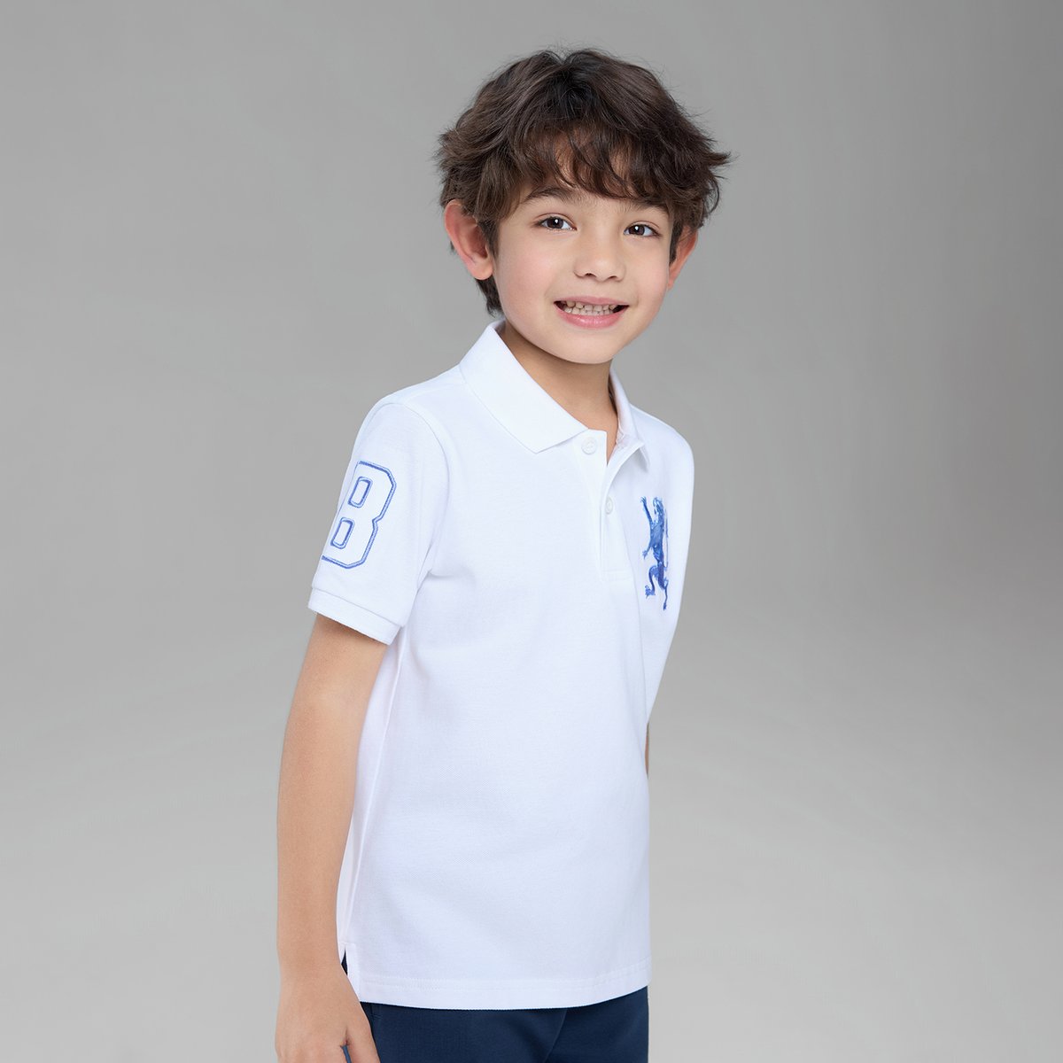 Junior's Slim Fit Lion Embroidered Cotton Polo - Giordano Online