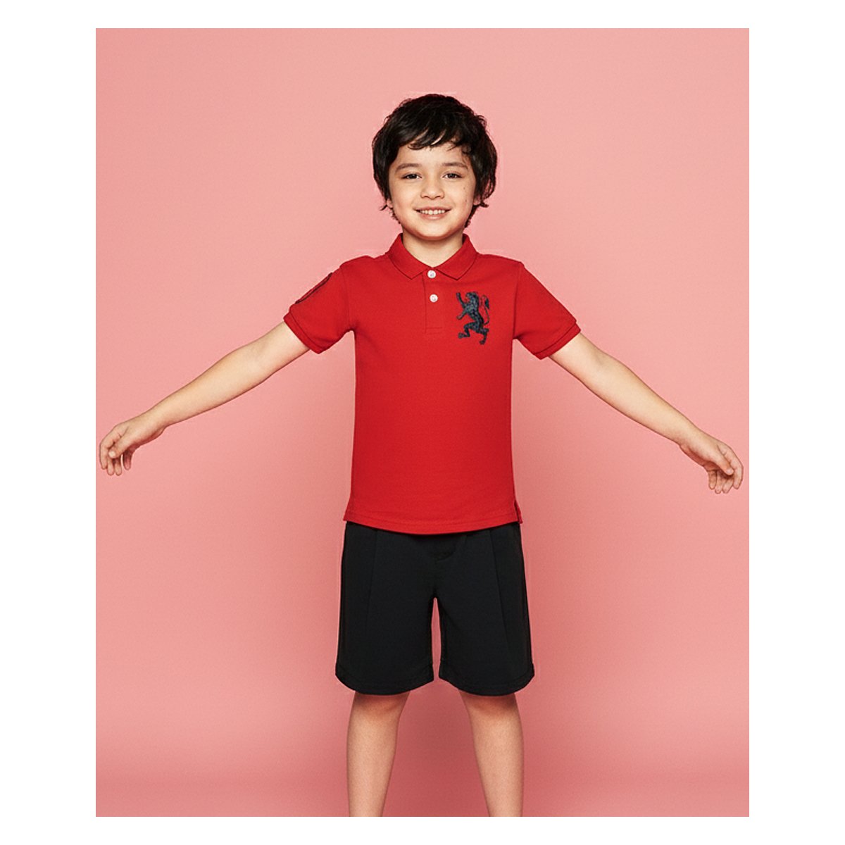 Junior's Slim Fit Lion Embroidered Cotton Polo - Giordano Online