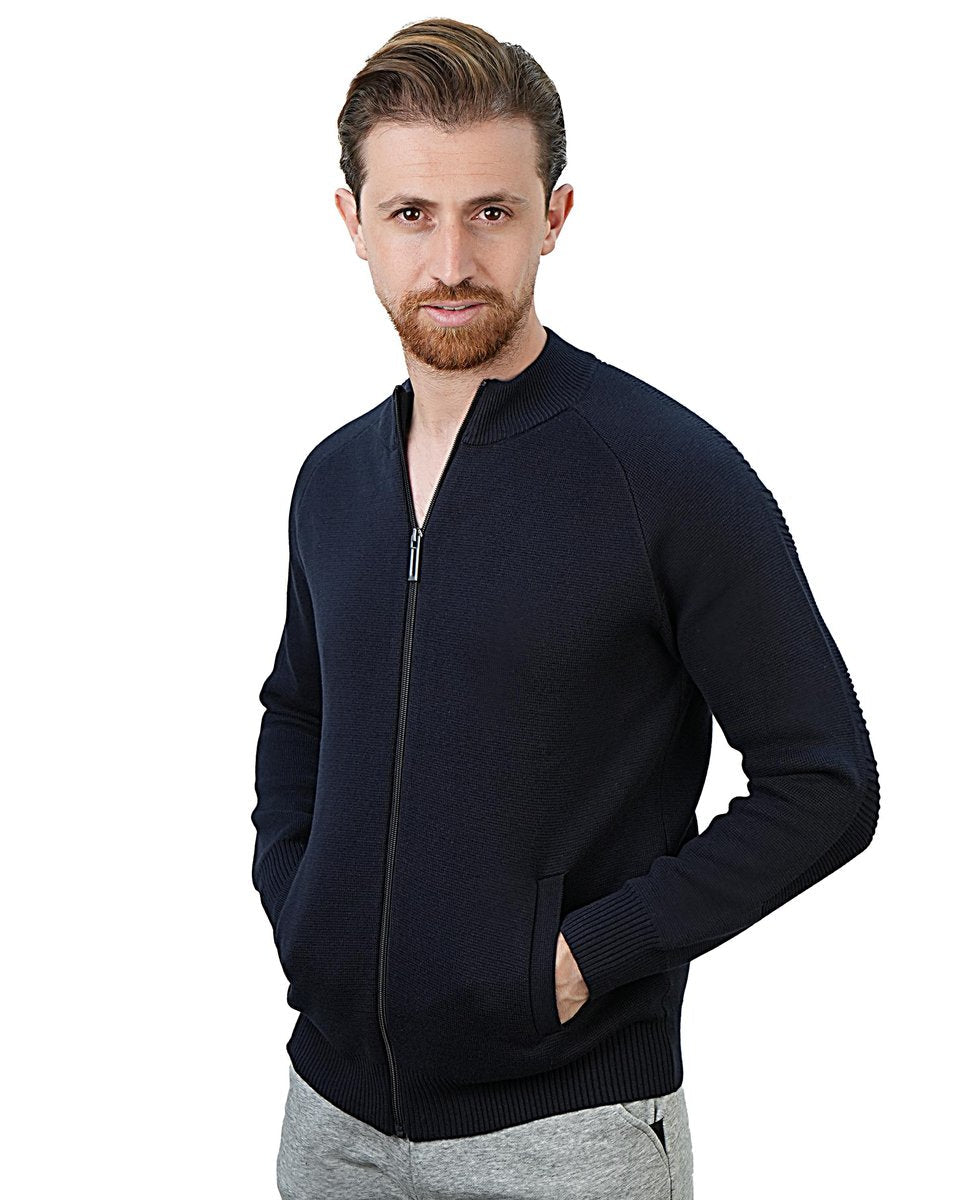 Men's Cotton - Acrylic Texture Stitch Mock Neck Raglan Cardigan - Giordano Online