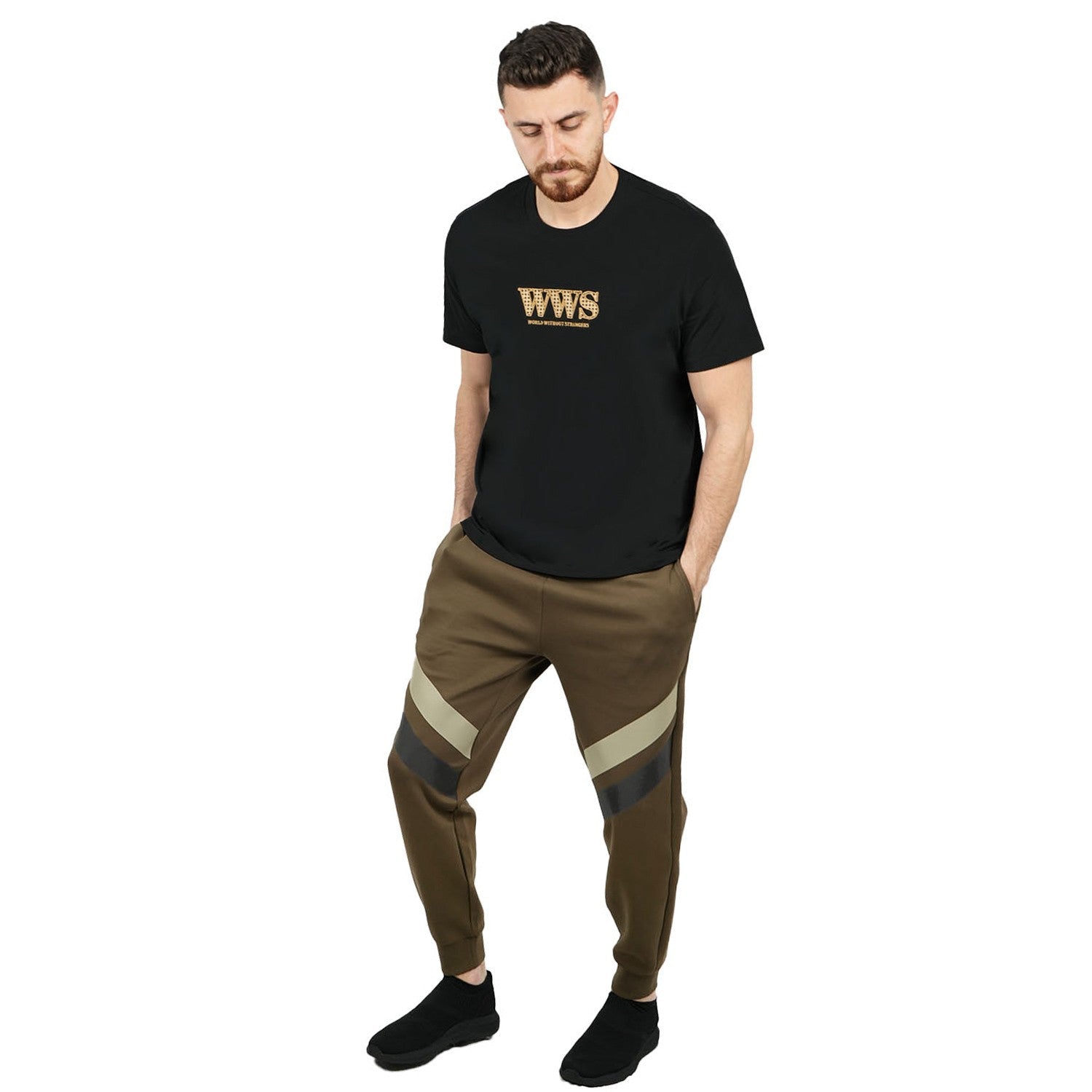 Men's Cotton Jersey Crewneck Short Sleeve Slim Fit WWS Print Tee - Black - Giordano Online