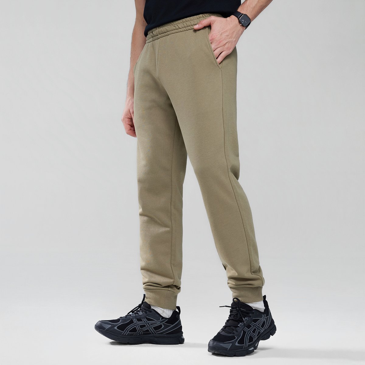 Men's French Terry Mid Rise Slim Taper Jogger - Green - Giordano Online