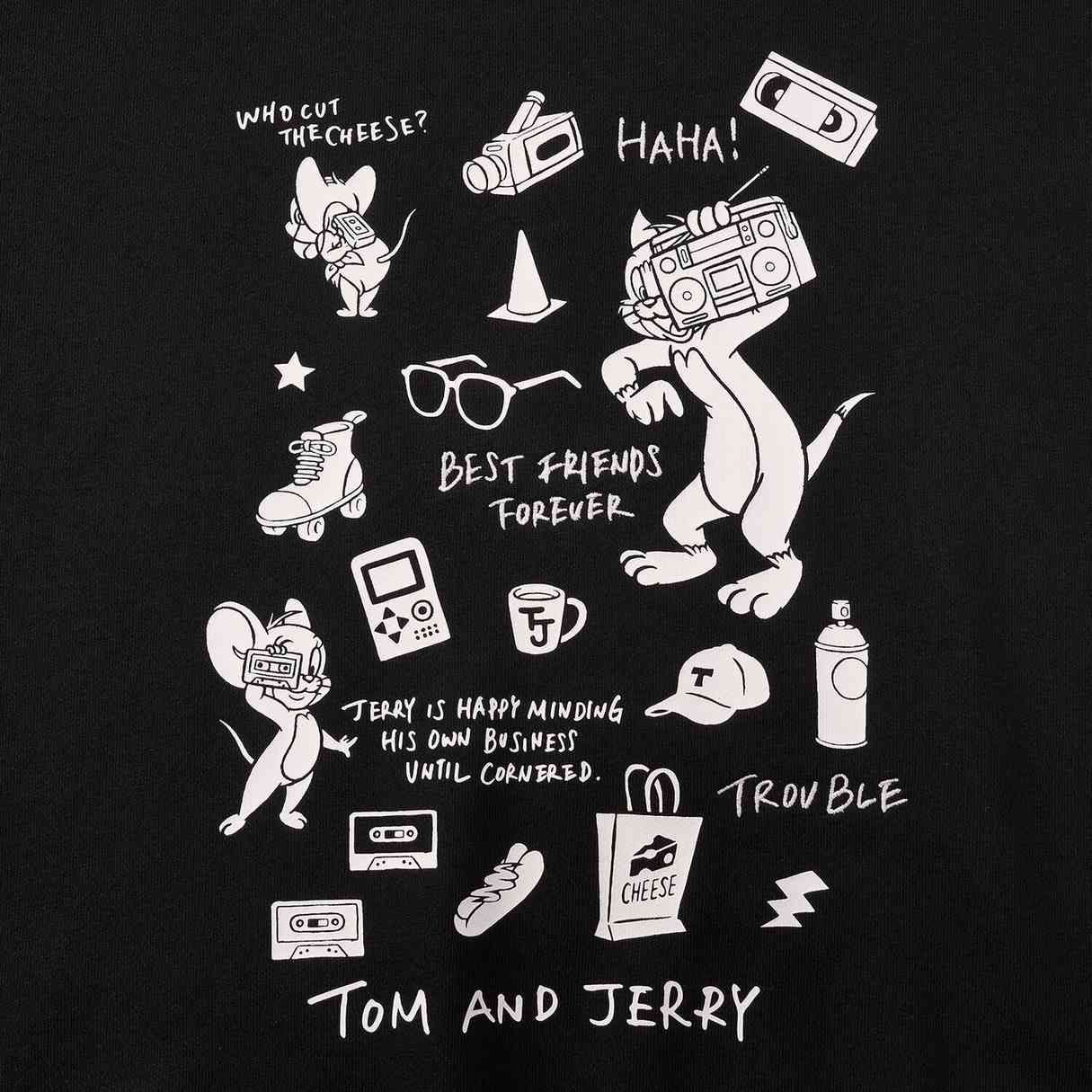 Men’s French Terry Relaxed Fit Pullover - Tom & Jerry - Black - Giordano