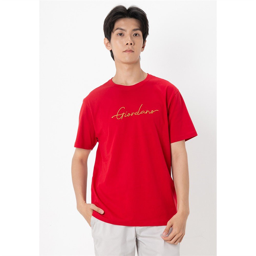 Men's Giordano Slim Fit Tee: Signature Print, 100% Cotton Jersey - Giordano