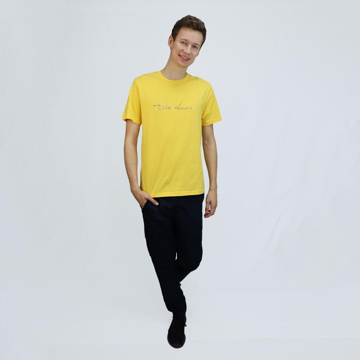Men's Giordano Slim Fit Tee: Signature Print, 100% Cotton Jersey - Yellow - Giordano Online