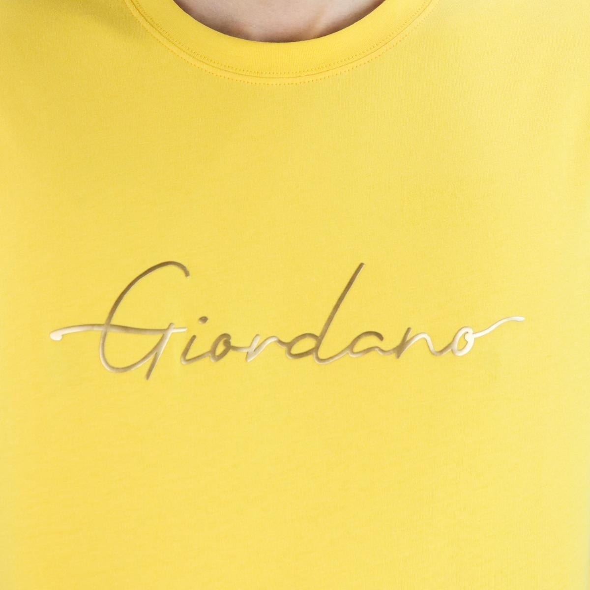 Men's Giordano Slim Fit Tee: Signature Print, 100% Cotton Jersey - Yellow - Giordano Online