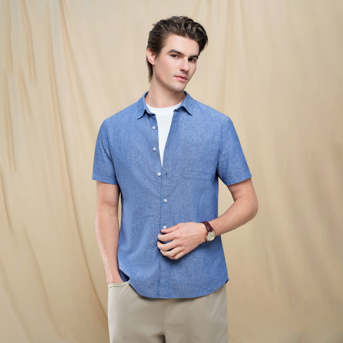 Men's Half Sleeve Linen Shirt - Giordano Online