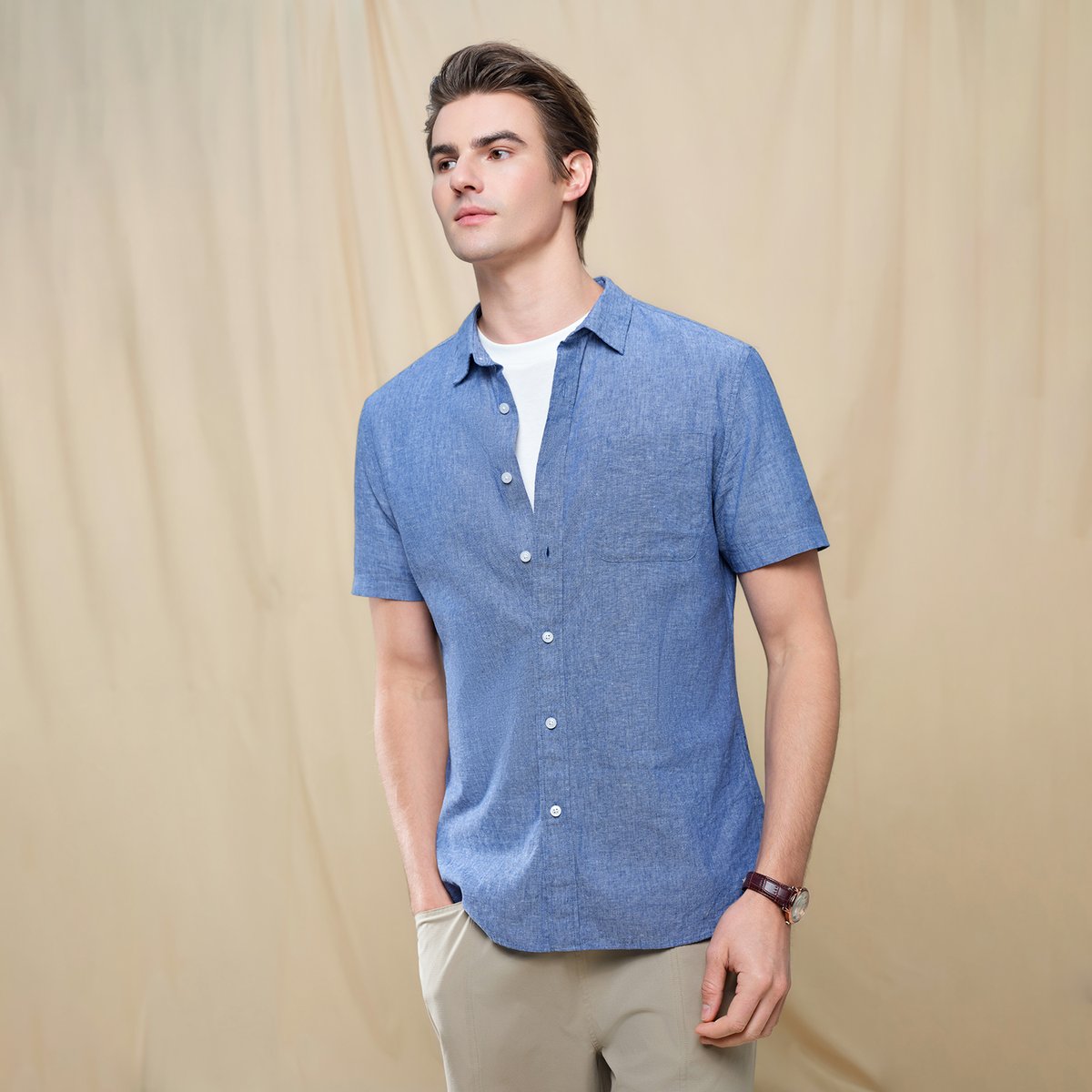 Men's Half Sleeve Linen Shirt - Giordano Online