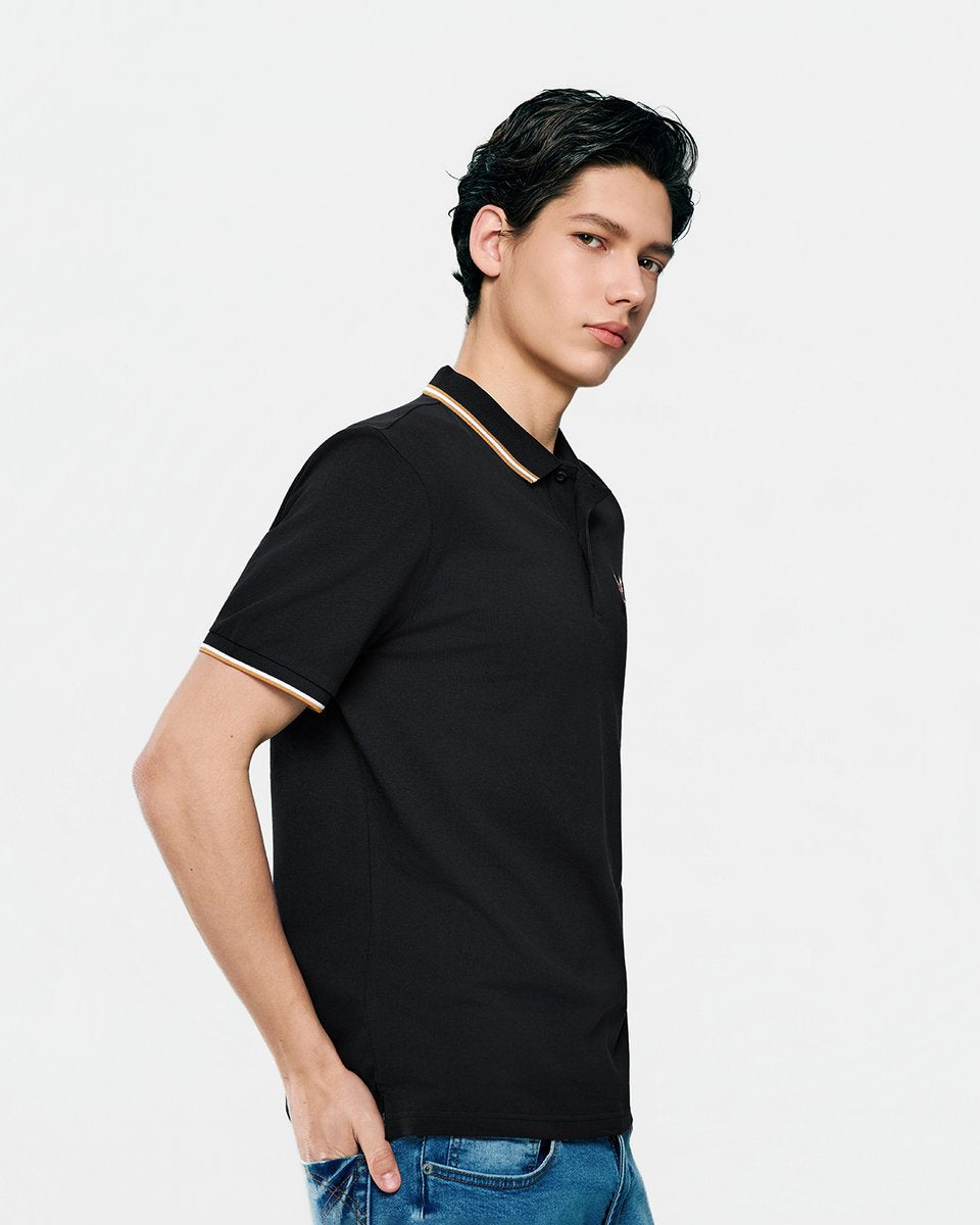 Men's Knit Collar Short Sleeve Slim Fit Embroidered Polo - Giordano Online