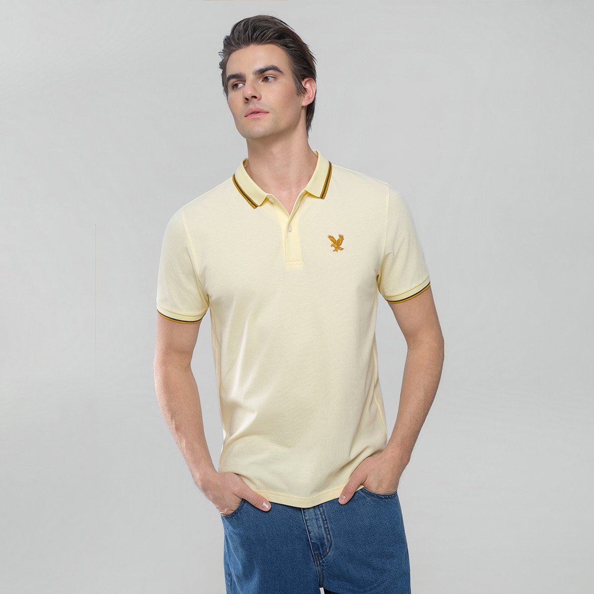 Men's Knit Collar Short Sleeve Slim Fit Embroidered Polo - Giordano Online