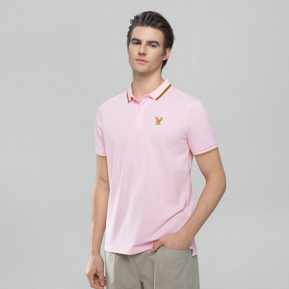 Men's Knit Collar Short Sleeve Slim Fit Embroidered Polo - Giordano Online