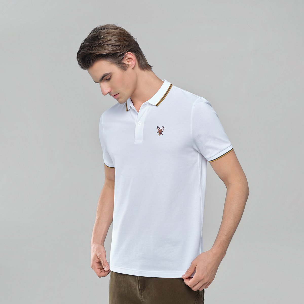 Men's Knit Collar Short Sleeve Slim Fit Embroidered Polo - Giordano Online