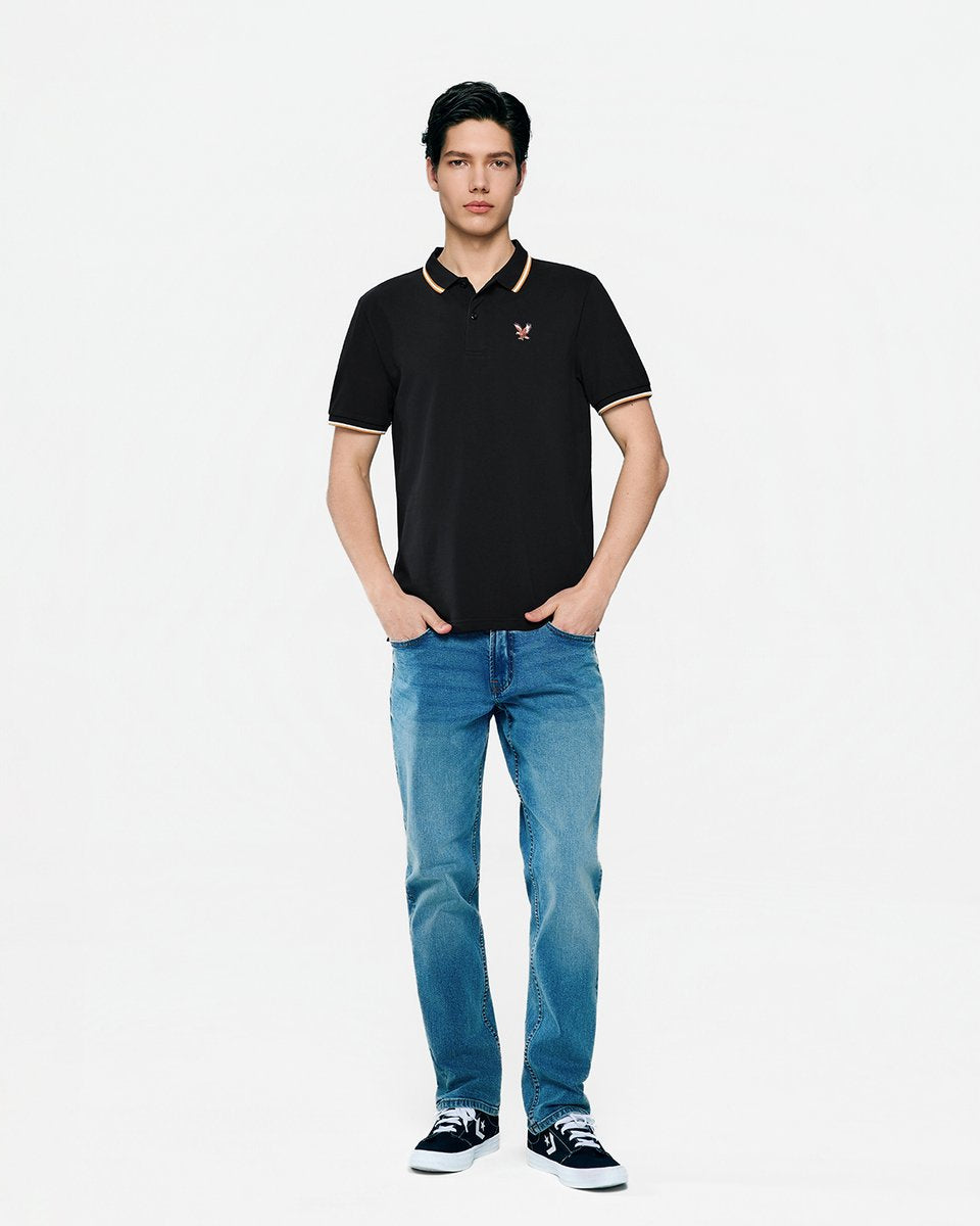 Men's Knit Collar Short Sleeve Slim Fit Embroidered Polo - Giordano Online