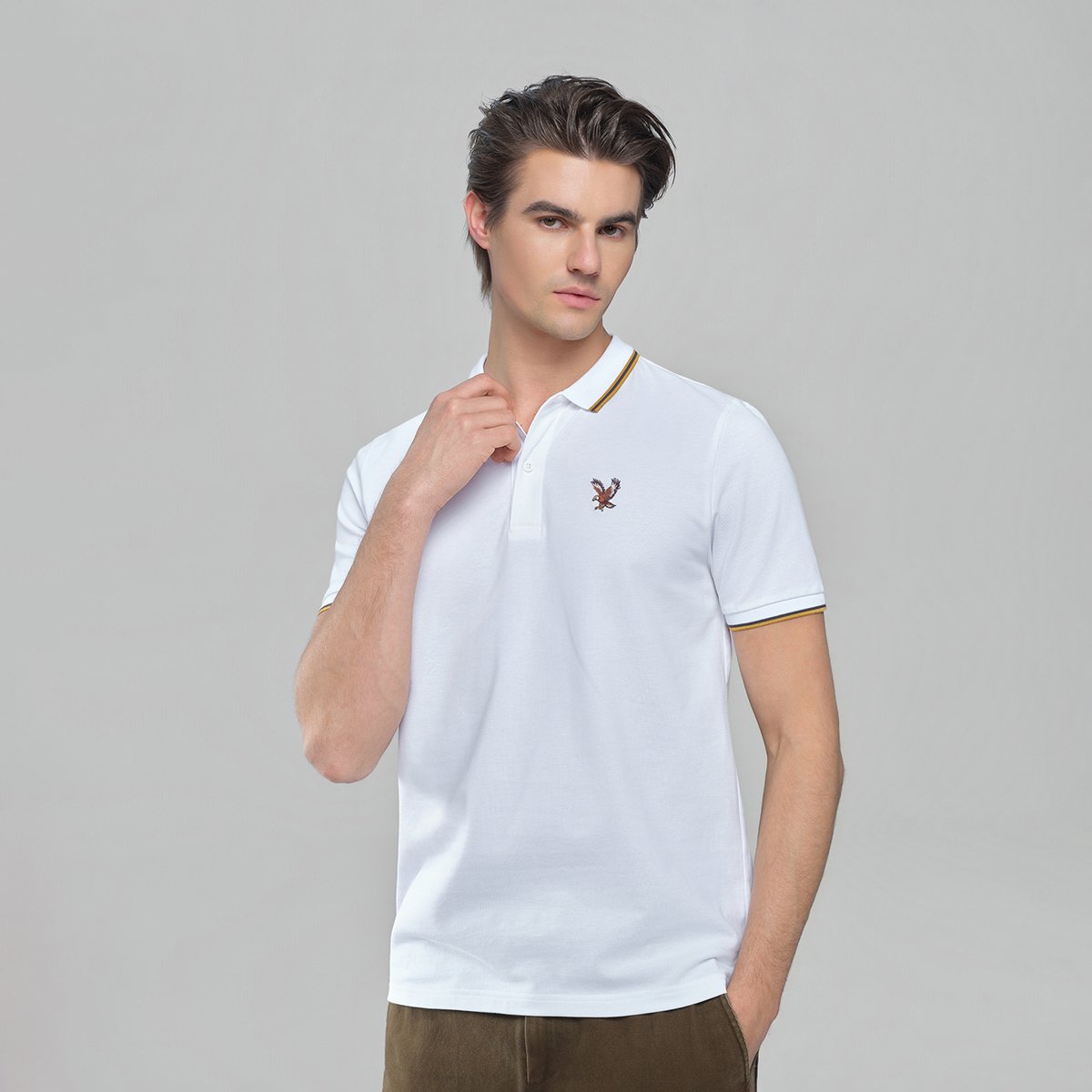 Men's Knit Collar Short Sleeve Slim Fit Embroidered Polo - Giordano Online
