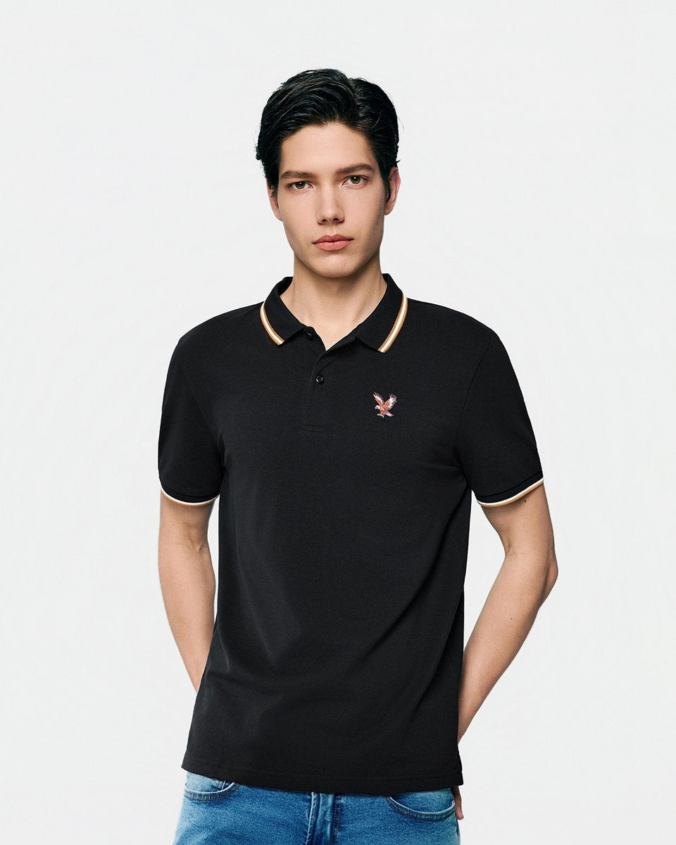 Men's Knit Collar Short Sleeve Slim Fit Embroidered Polo - Giordano Online
