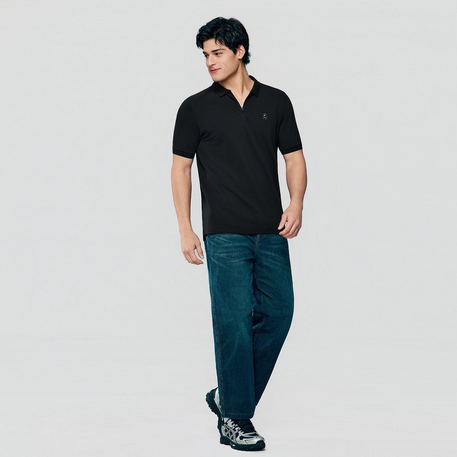 Men's Knit Collar Short Sleeve Slim Fit Zipper Polo - Giordano Online