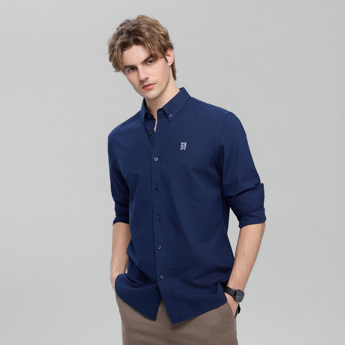 Men's Lion Oxford Slim Long Sleeve Shirt - Giordano Online